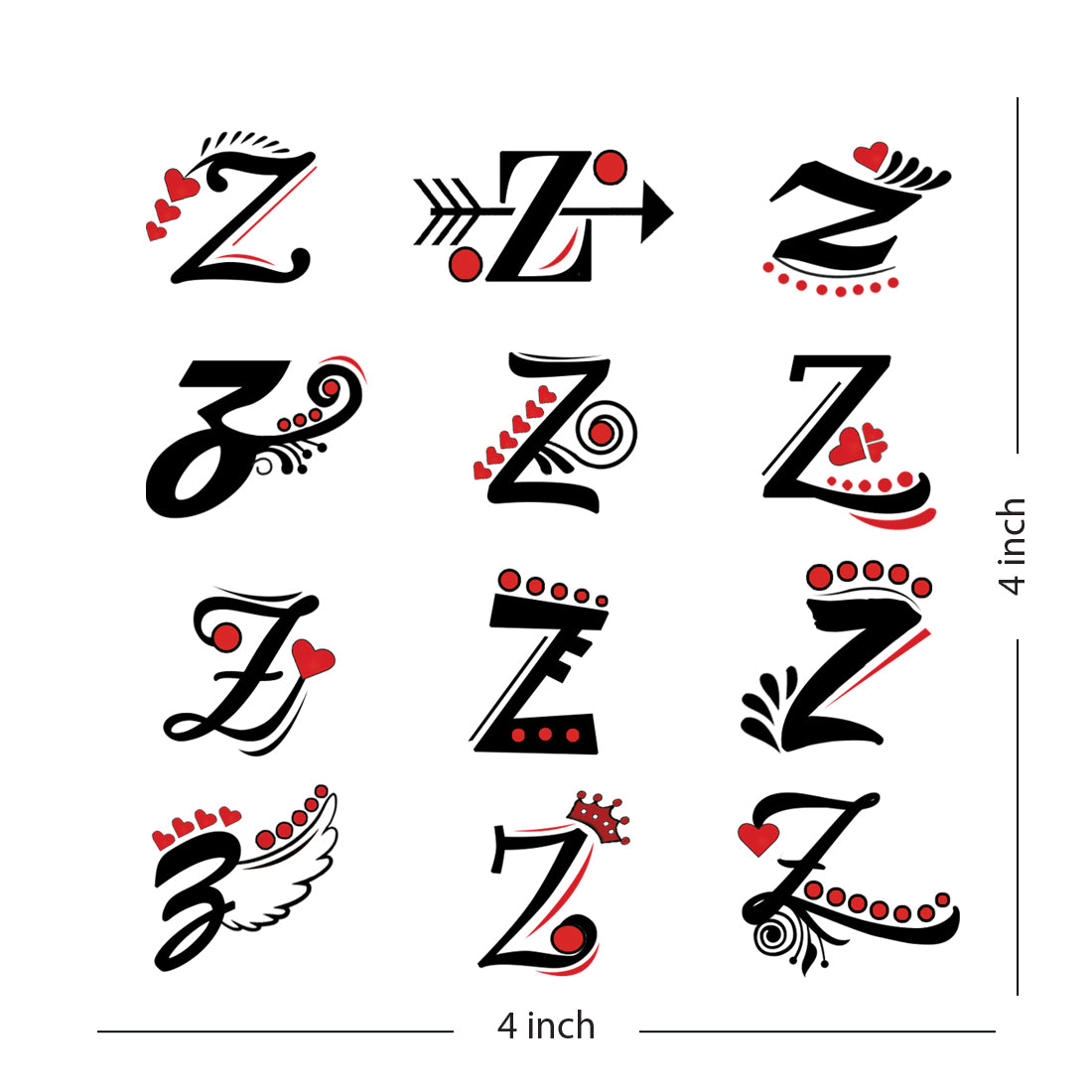 Z Name Alphabet Tattoo Waterproof For Men and Women Temporary Body ...