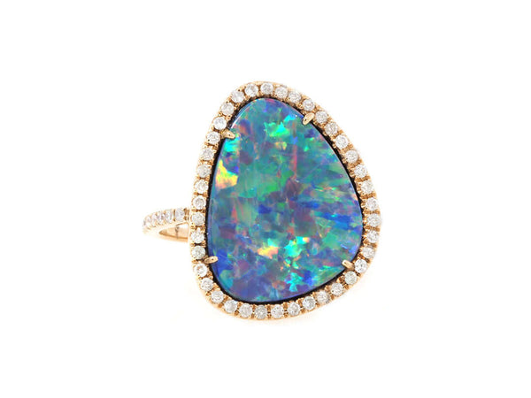 Asymmetrical opal and diamond ring