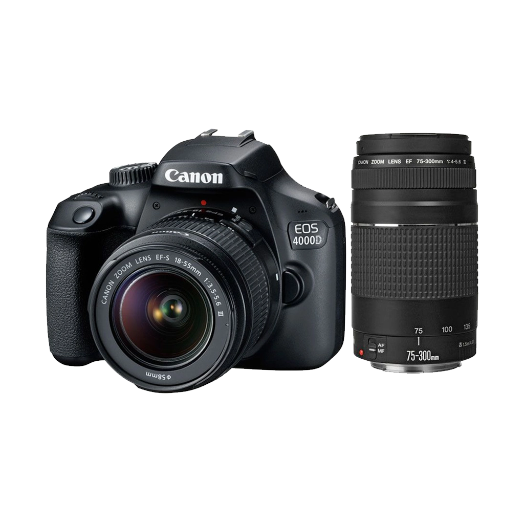 Canon EOS 4000D DSLR with EF-S 18-55mm DC III & EF 75-300mm f/4-5.6 III ...