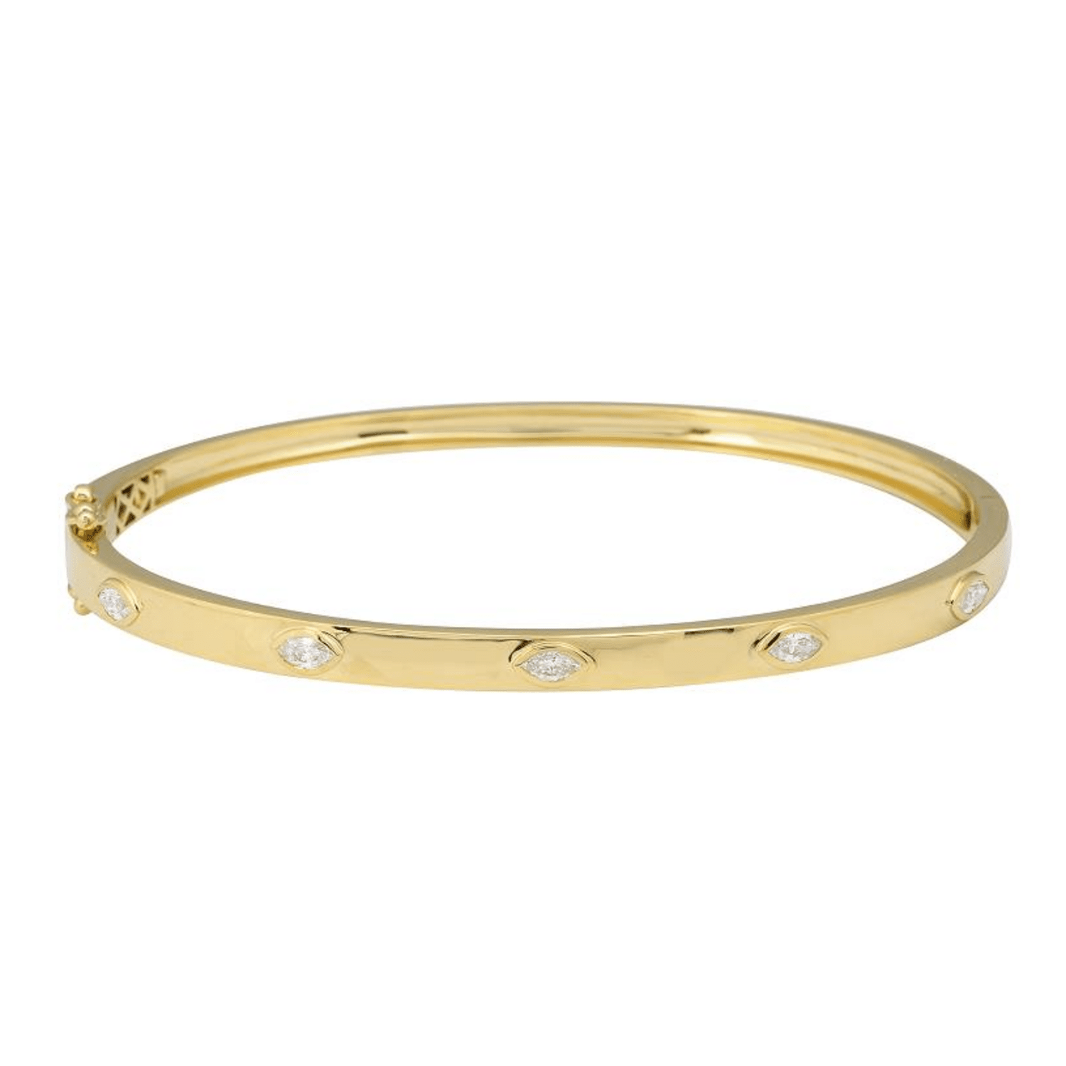 14K Gold Bezel Set Marquise Diamond Bangle, 0.35tcw, 4mm Width