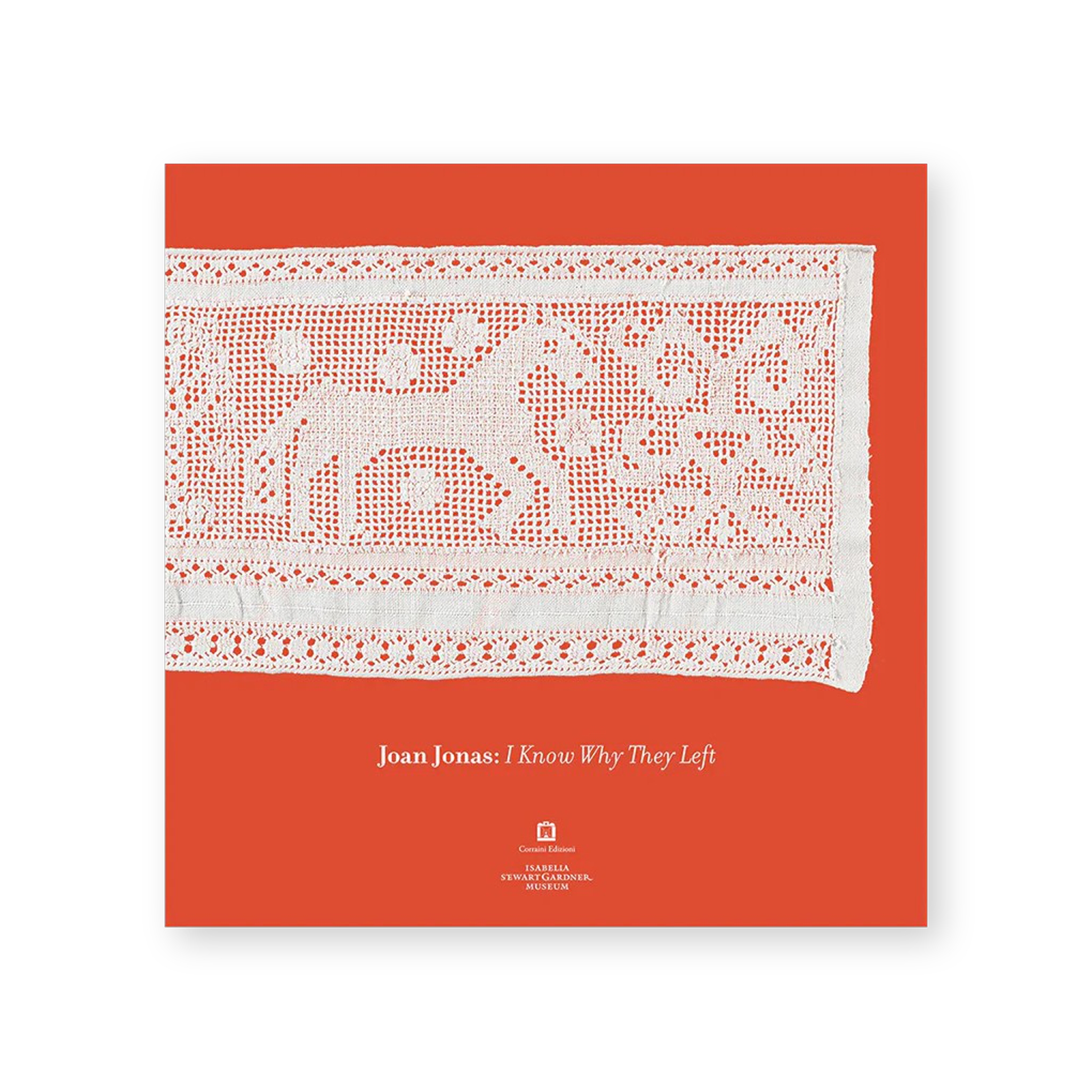 Photo of cream-colored lace with animal decor on a bright red surface.