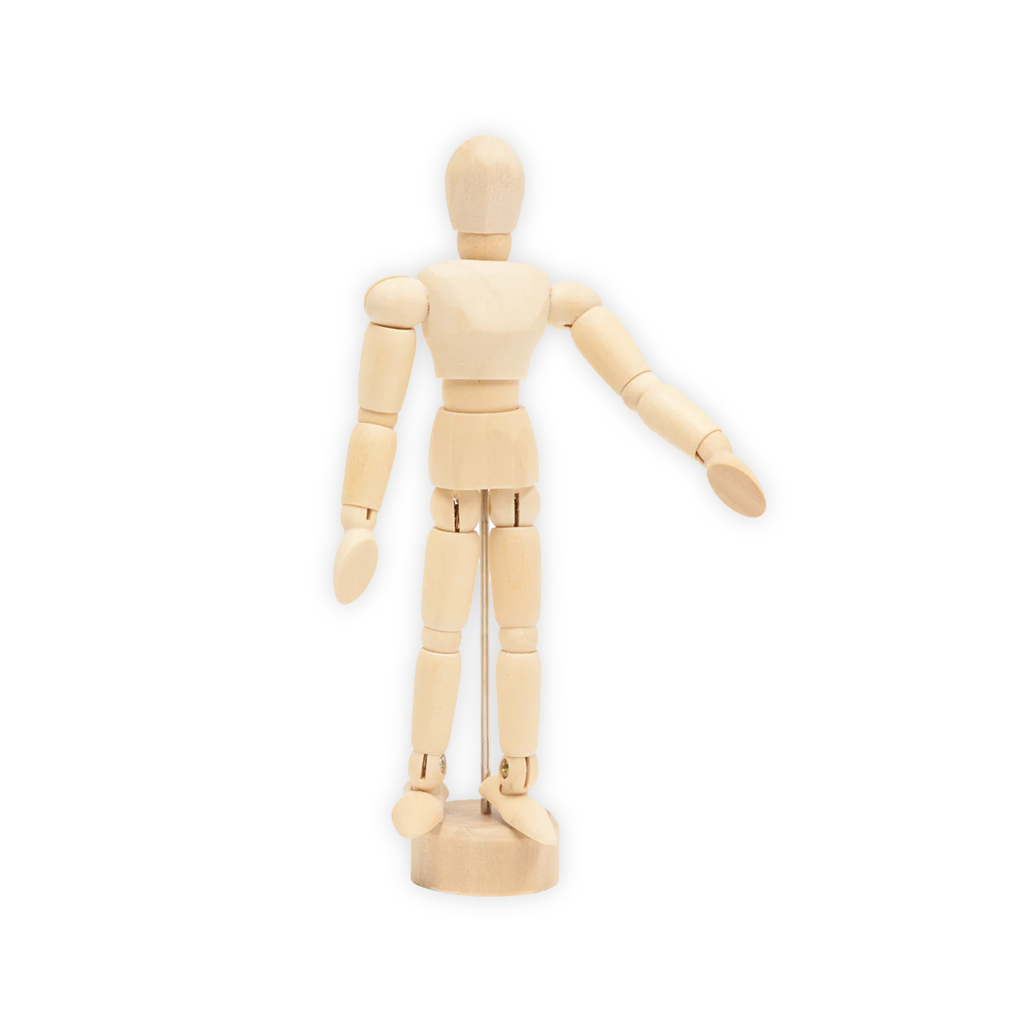A wooden manikin with poseable joints.