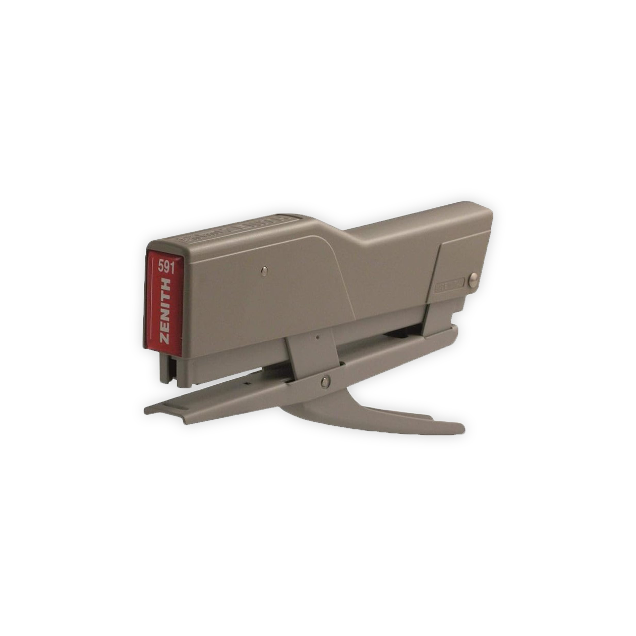 A mechanical stapler with ZENITH embedded on the front end. This model has a beige finish.