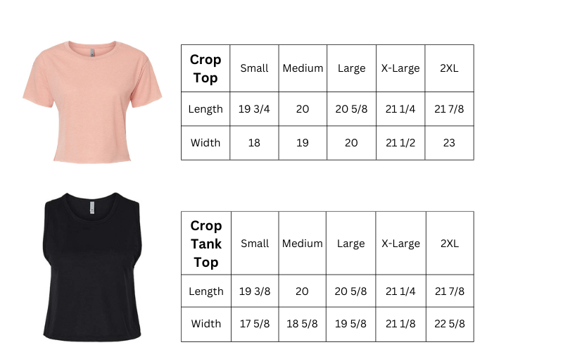 Crop Tank Top Size Chart-Goats Trail