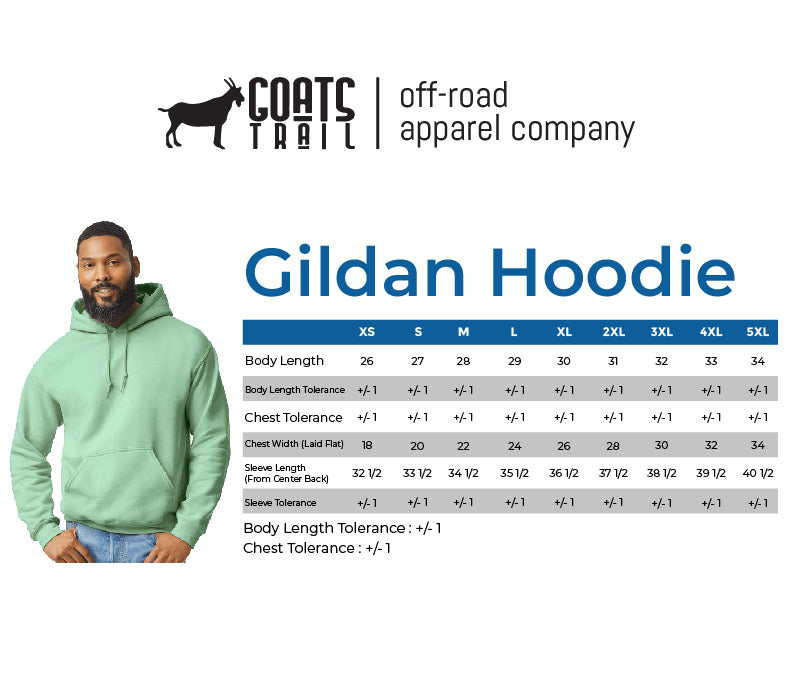 Gildan Hooded Sweatshirt Size Chart-Goats Trail Offroad Apparel Company