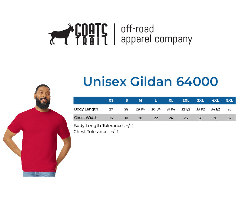 Unisex Graphic Tee Shirt Size Chart-Goats Trail Offroad Apparel Company