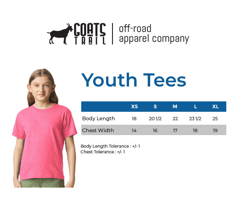 Goats Trail Off-Road Apparel Company Youth Tee Shirt Size Chart