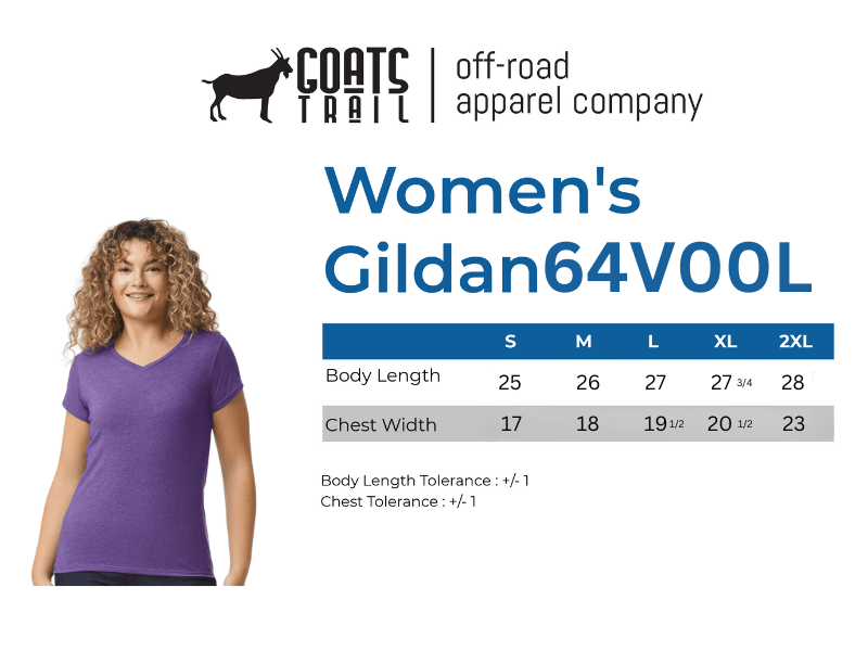 Women's V-Neck Size Chart Goats Trail Off-Road Apparel Company