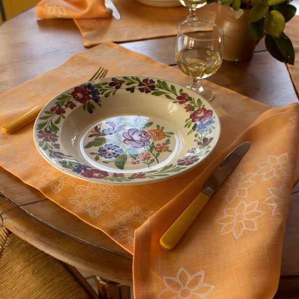 linen placemat and napkins with oriental patterns