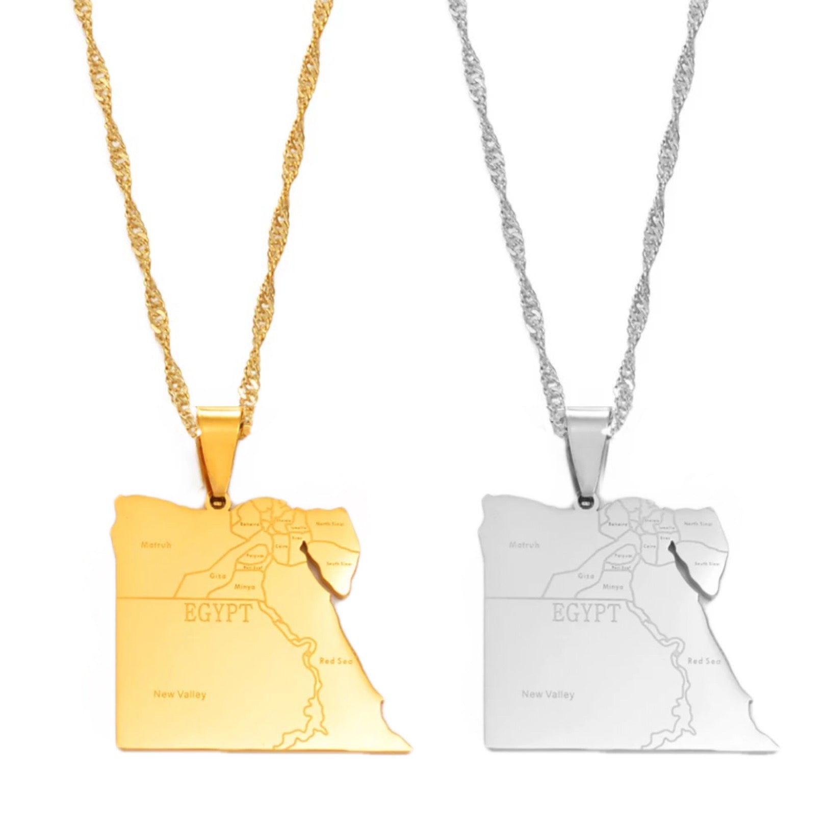 Egypt Cities Map Necklace Chain Pendant