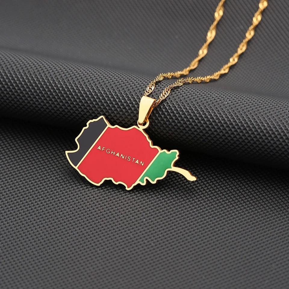 Afghanistan Map Flag Necklace Chain Pendant