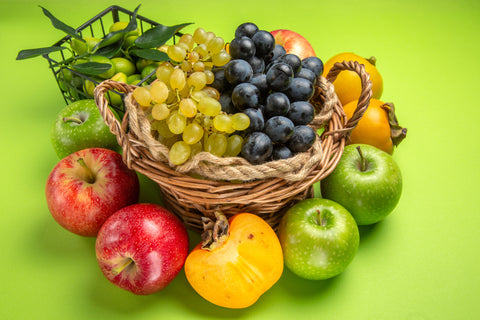 a wicker basket of fresh colourful fruits