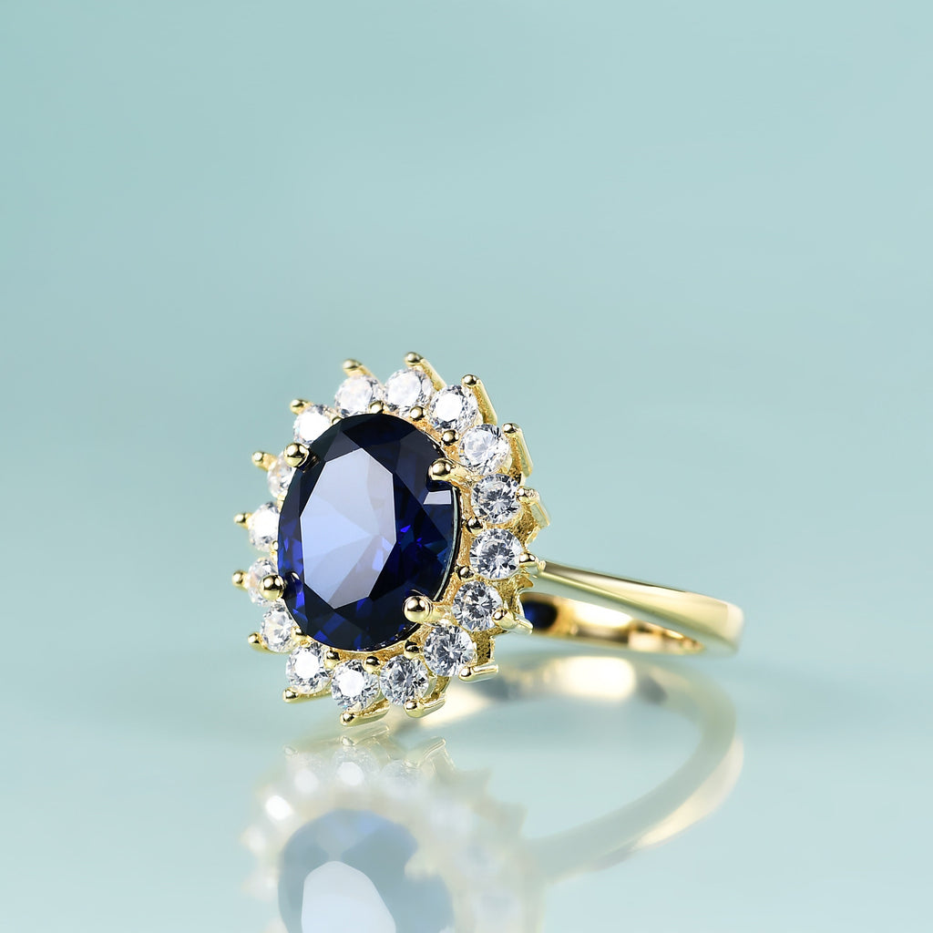 Solid 10K 14k Yellow Gold Princess Diana Engagement Ring With Sapphire & CZ  | eBay