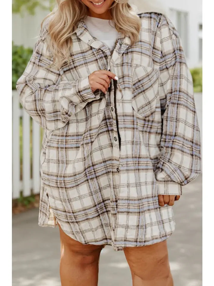 Plus Size Plaid Print Buttoned Long Sleeve Shacket