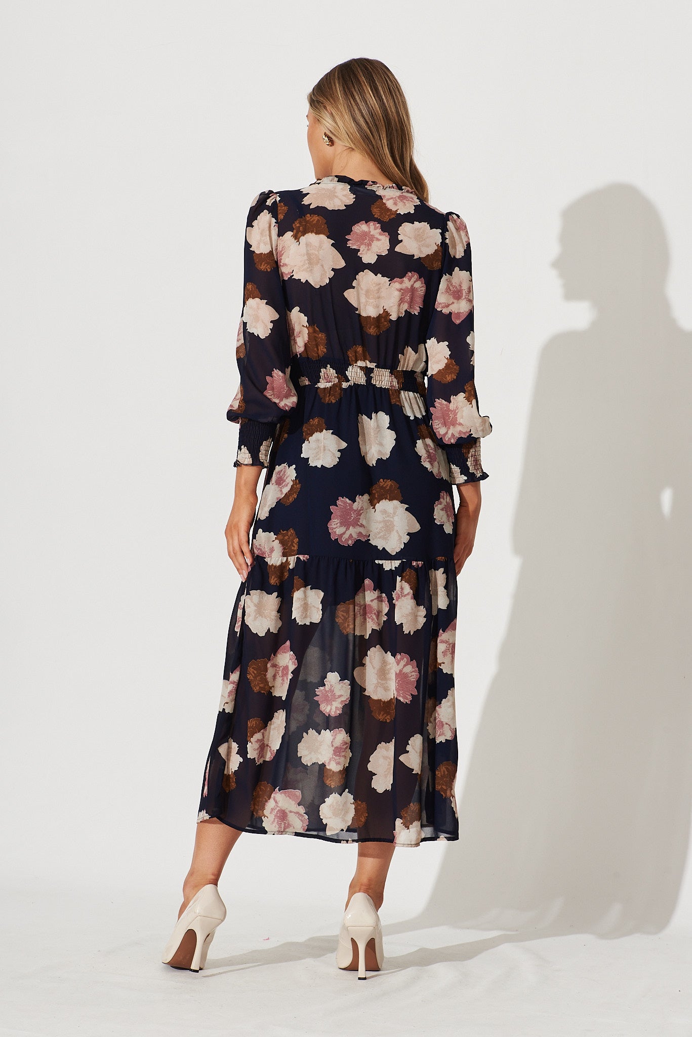 Hamilton Maxi Dress In Navy With Blush Floral Chiffon