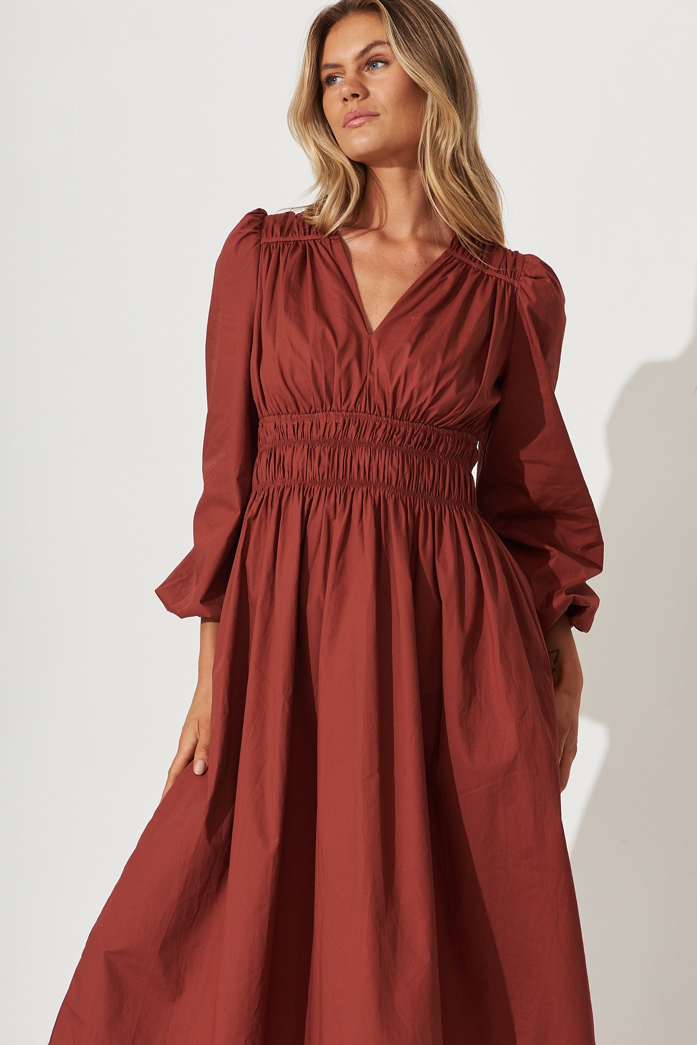 Cammeray Midi Dress In Rust Cotton