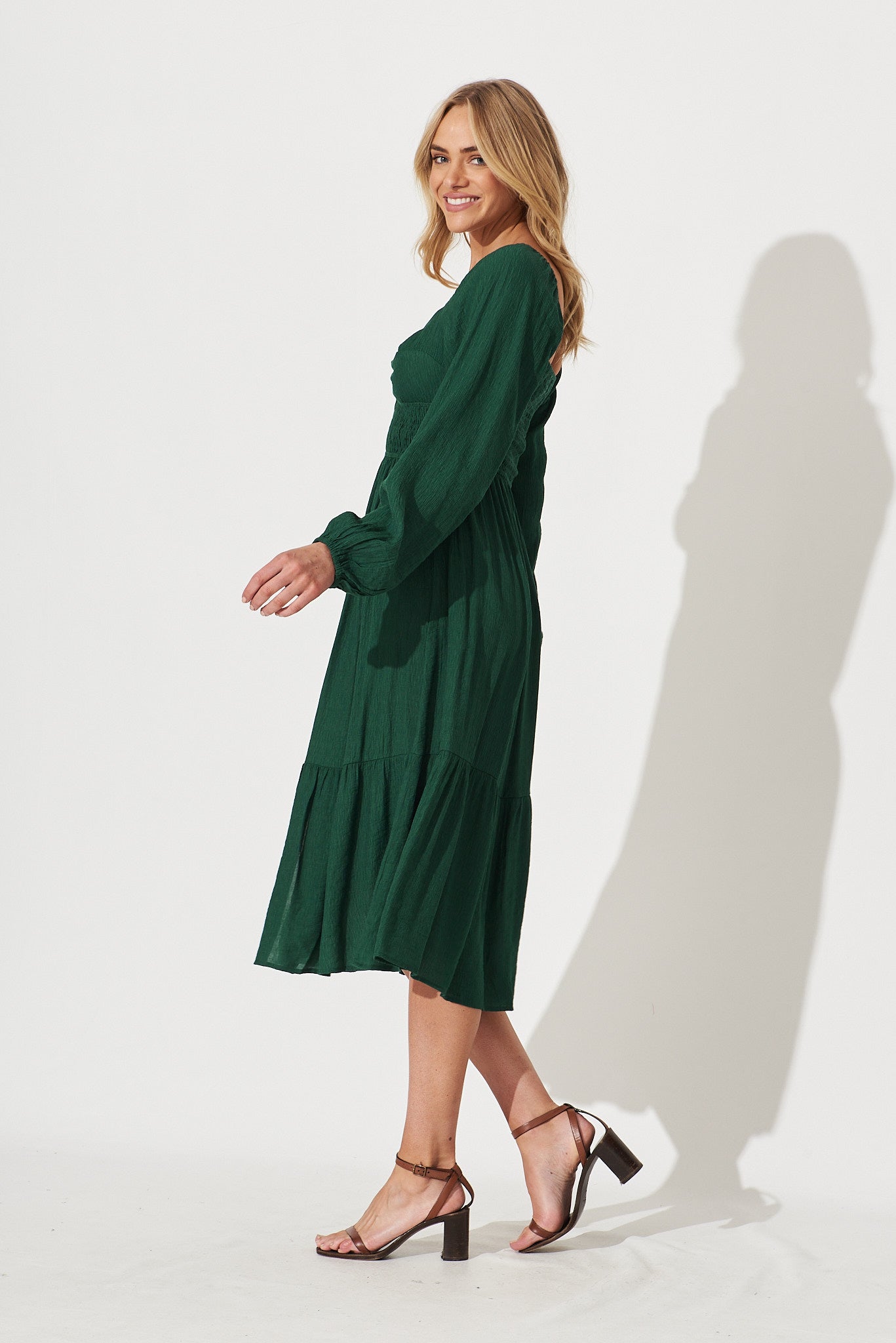 Antigua Midi Dress In Emerald Cotton Blend