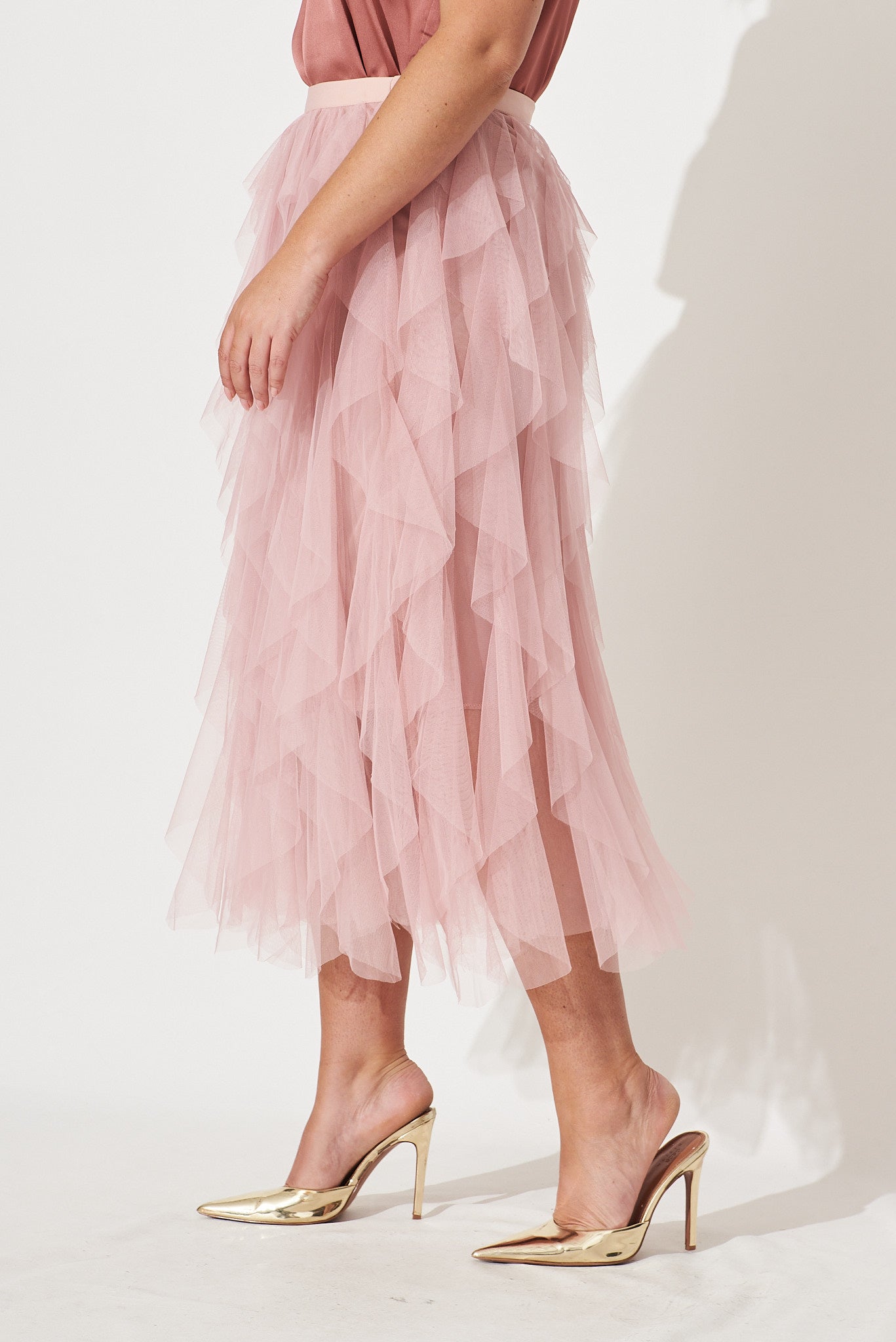 Cleef Midi Tulle Skirt In Pink