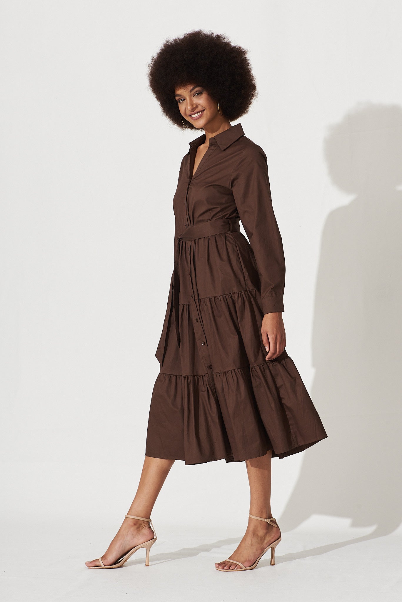 Lille Midi Shirt Dress In Chocolate Cotton