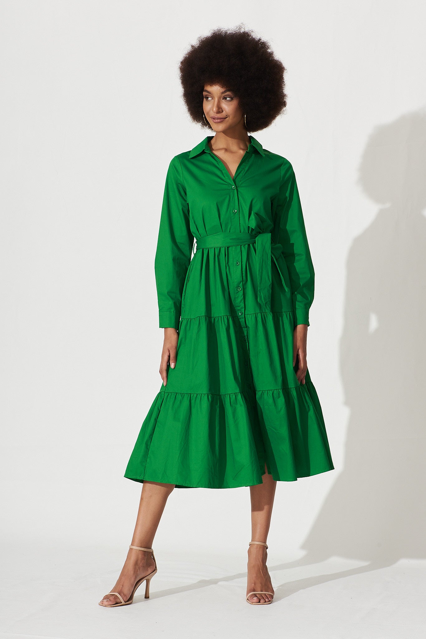 Lille Midi Shirt Dress In Green Cotton