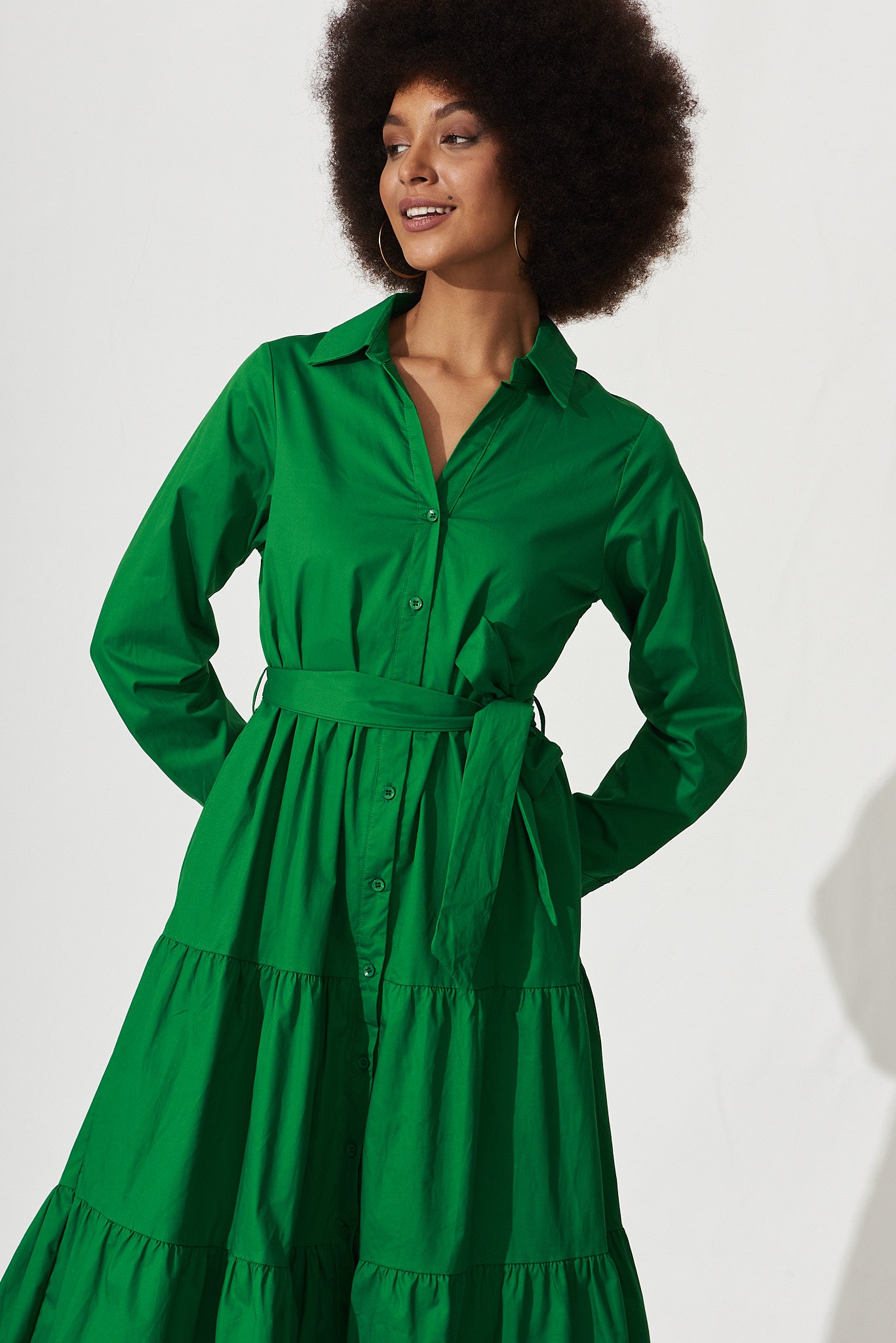 Lille Midi Shirt Dress In Green Cotton