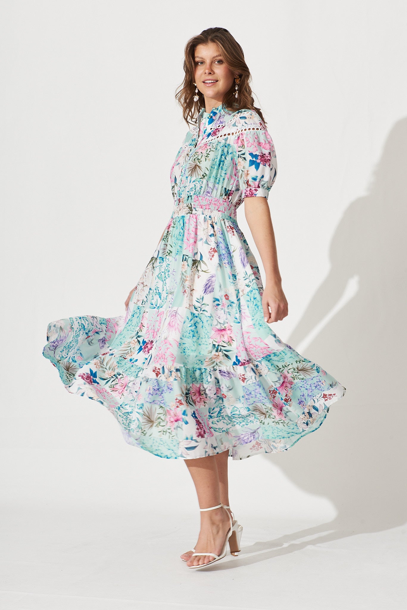 Lynette Midi Dress In Blue Patch Floral