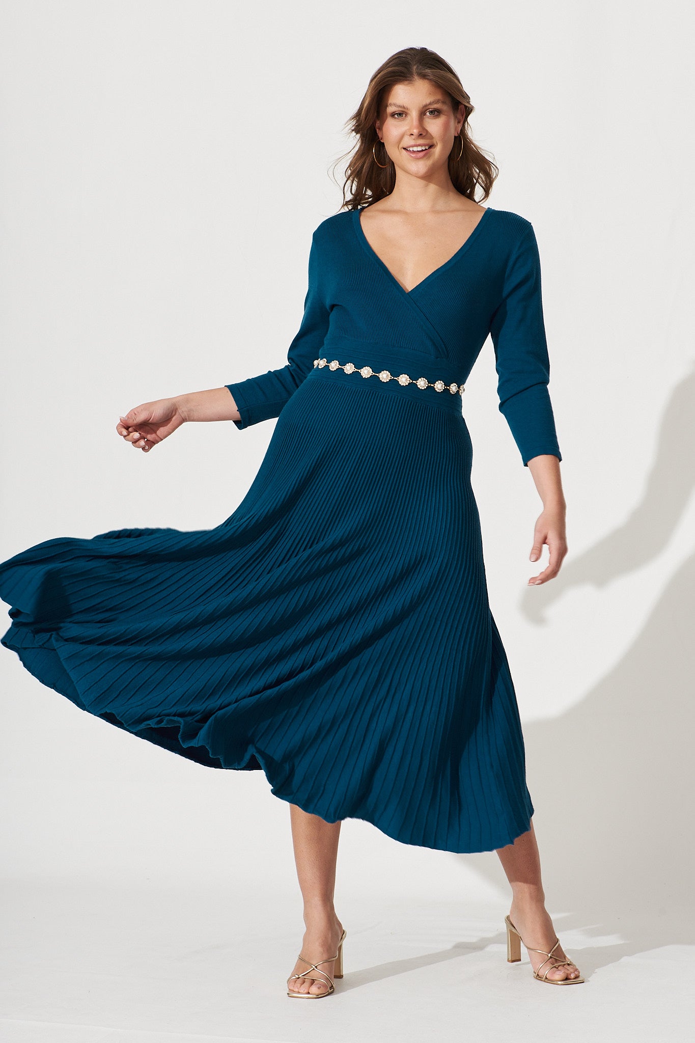 Geogie Midi Knit Dress In Teal