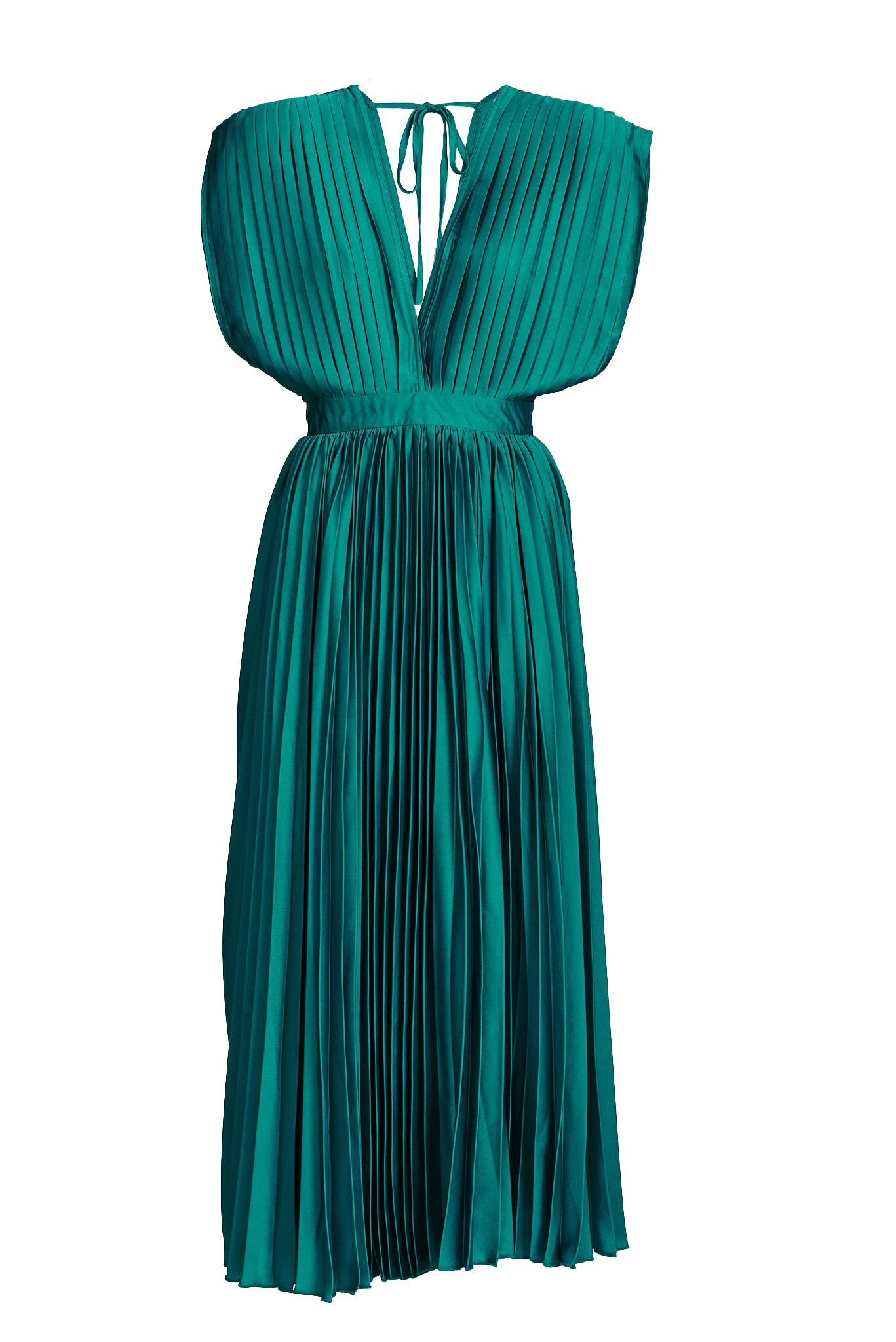 Anetta Midi Dress In Pleated Teal Satin