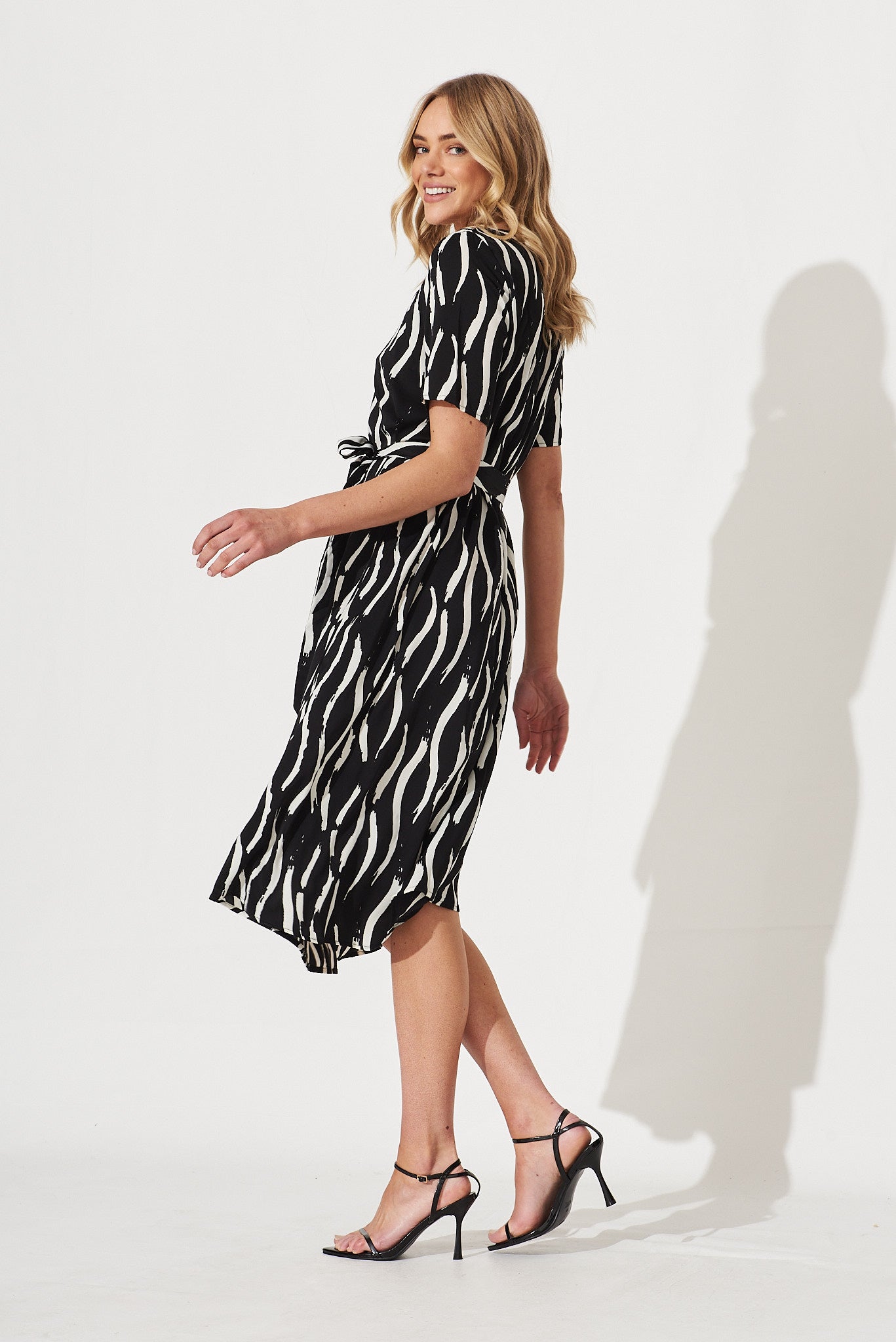 Chambery Midi Dress In Black With White Print