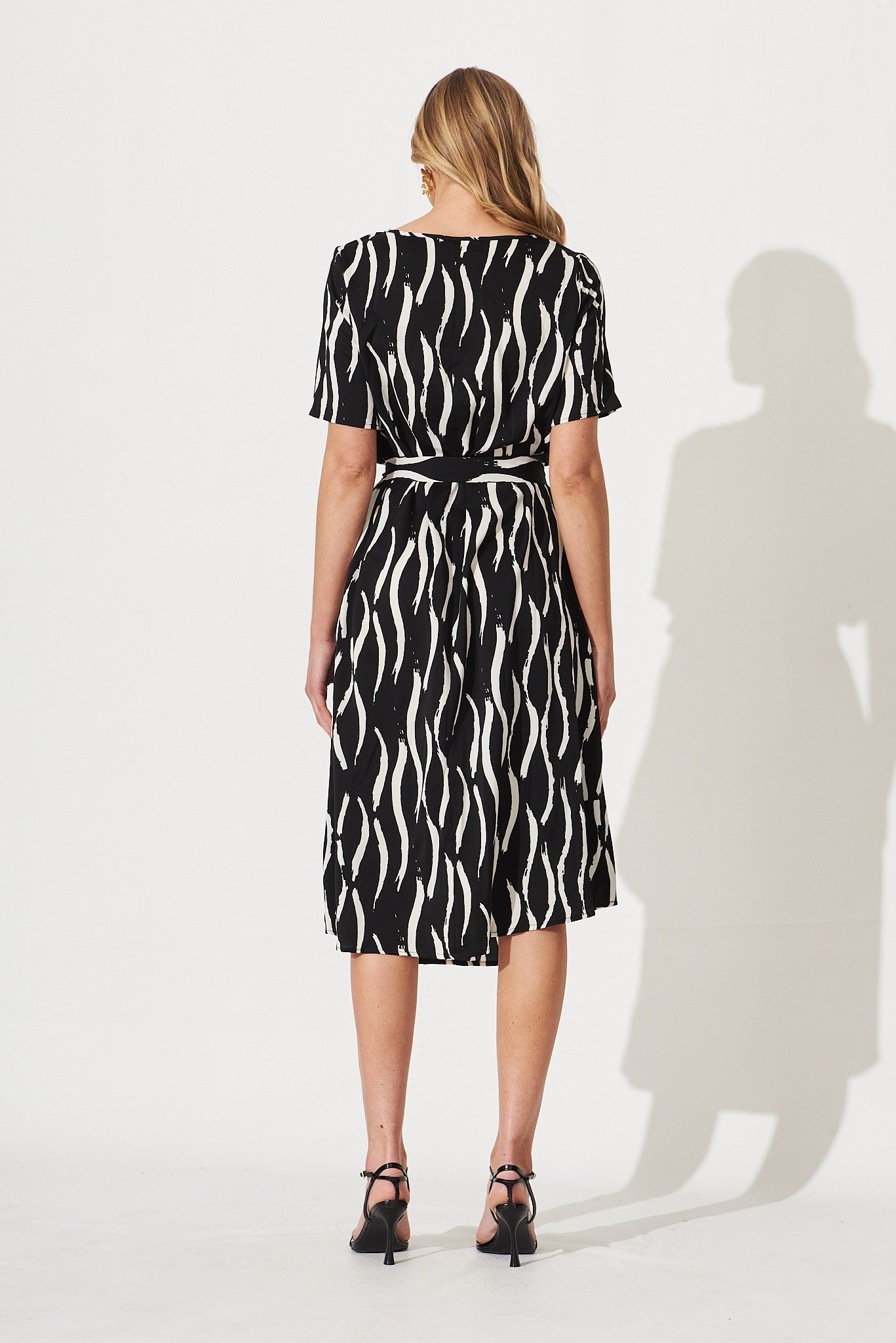 Chambery Midi Dress In Black With White Print