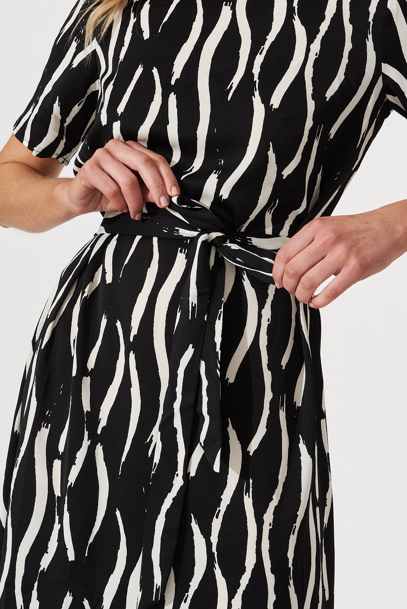 Chambery Midi Dress In Black With White Print