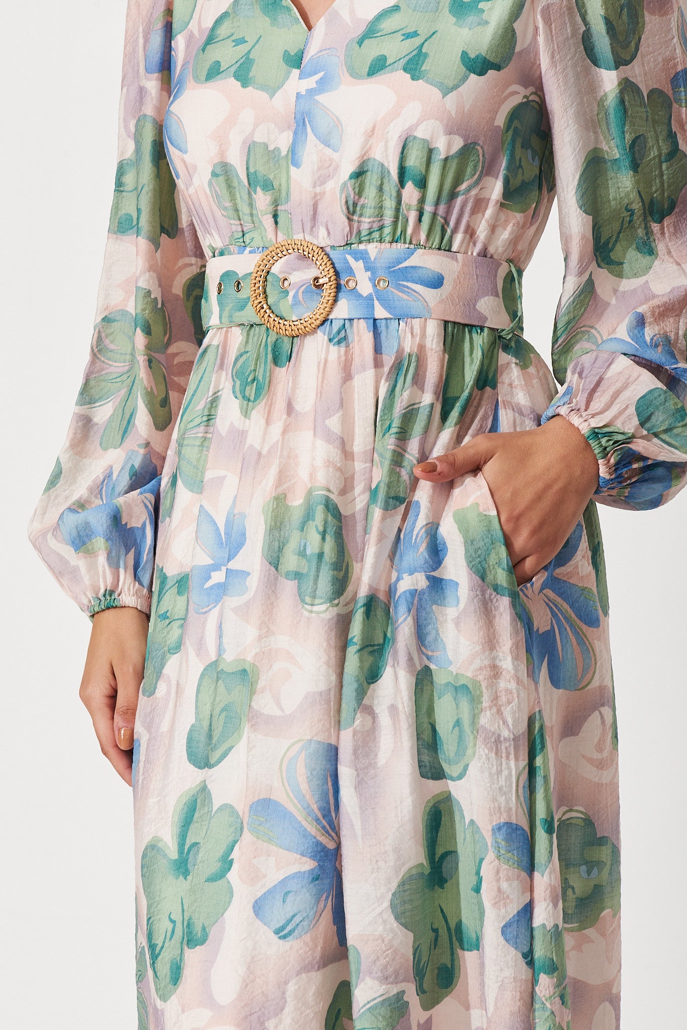 Adrini Maxi Dress In Blush With Green Floral Print