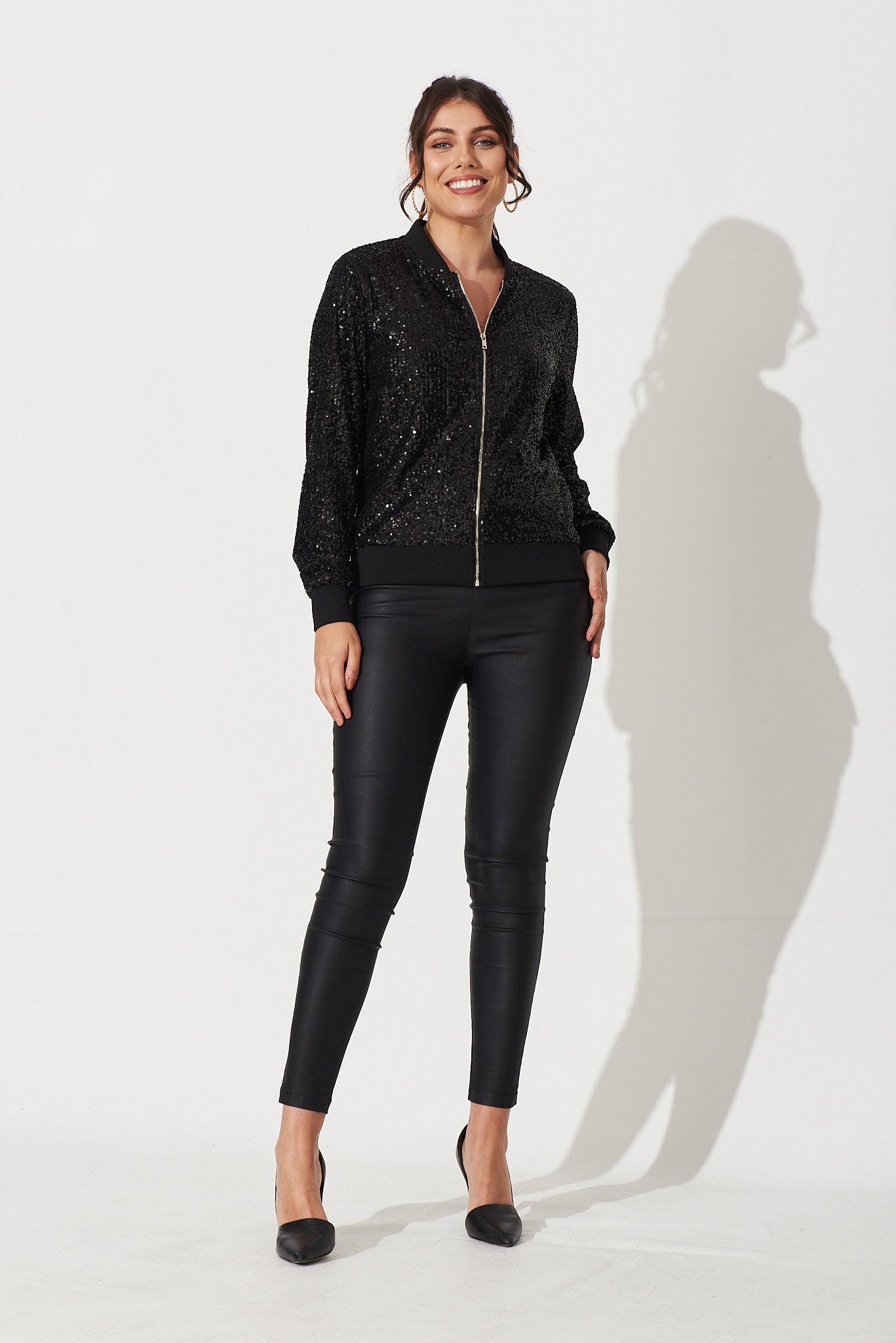 Athena Bomber Jacket In Black Sequin