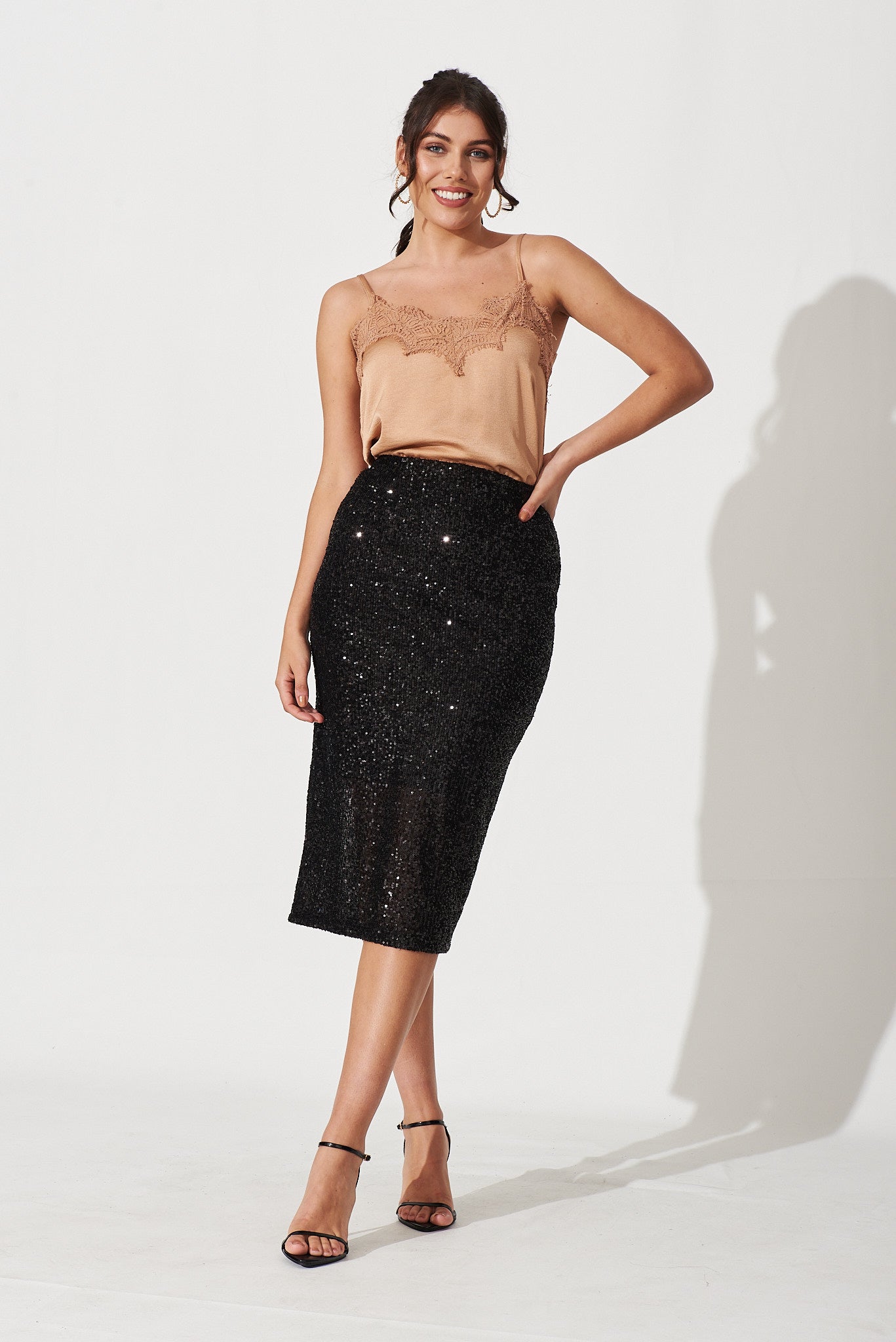 Astara Midi Skirt In Black Sequin