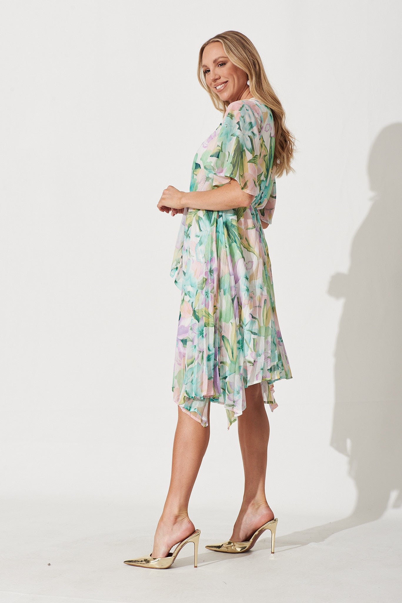 Blakely Dress In Green Floral Lurex Chiffon