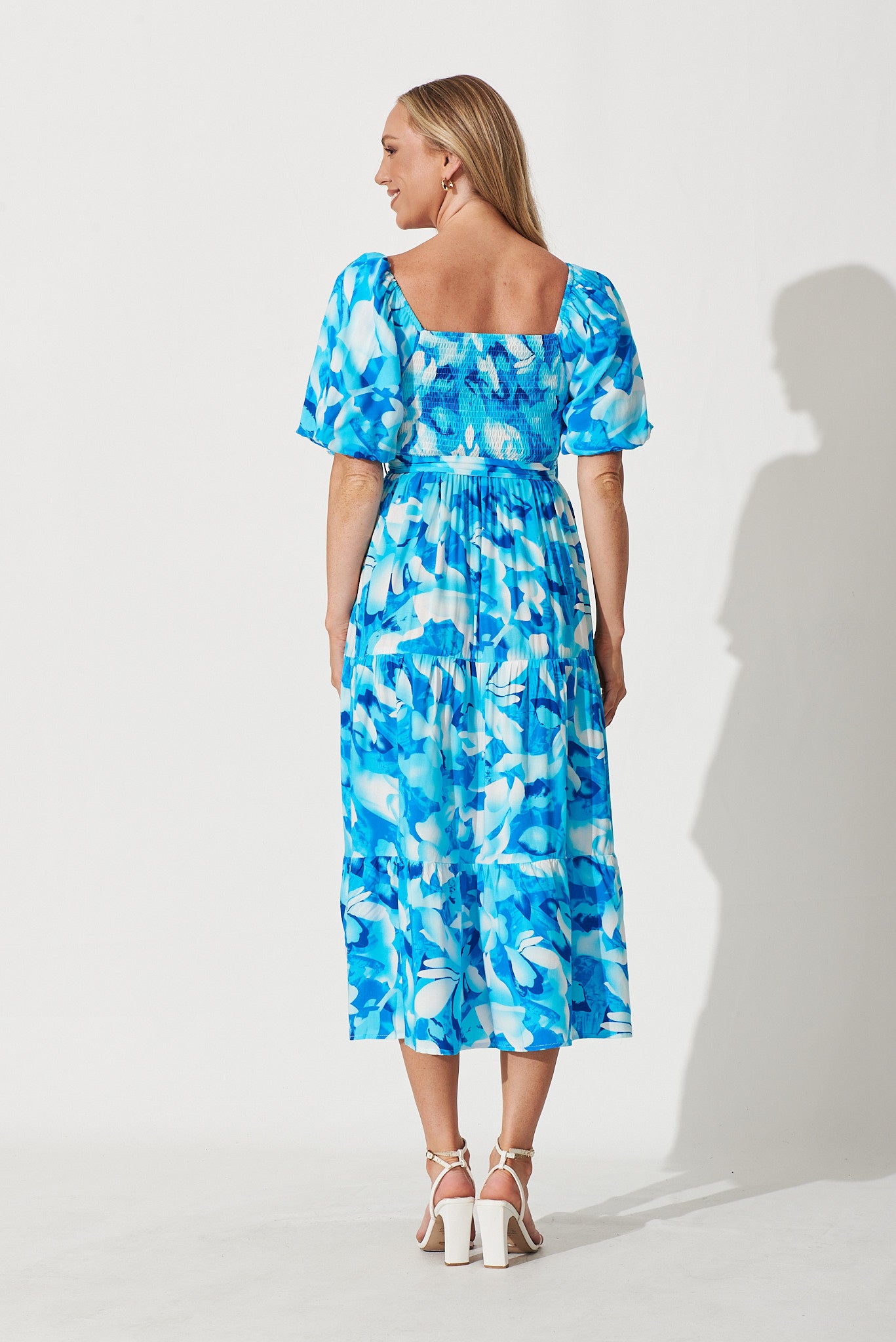 Leslie Midi Dress In Aqua Watercolour Print