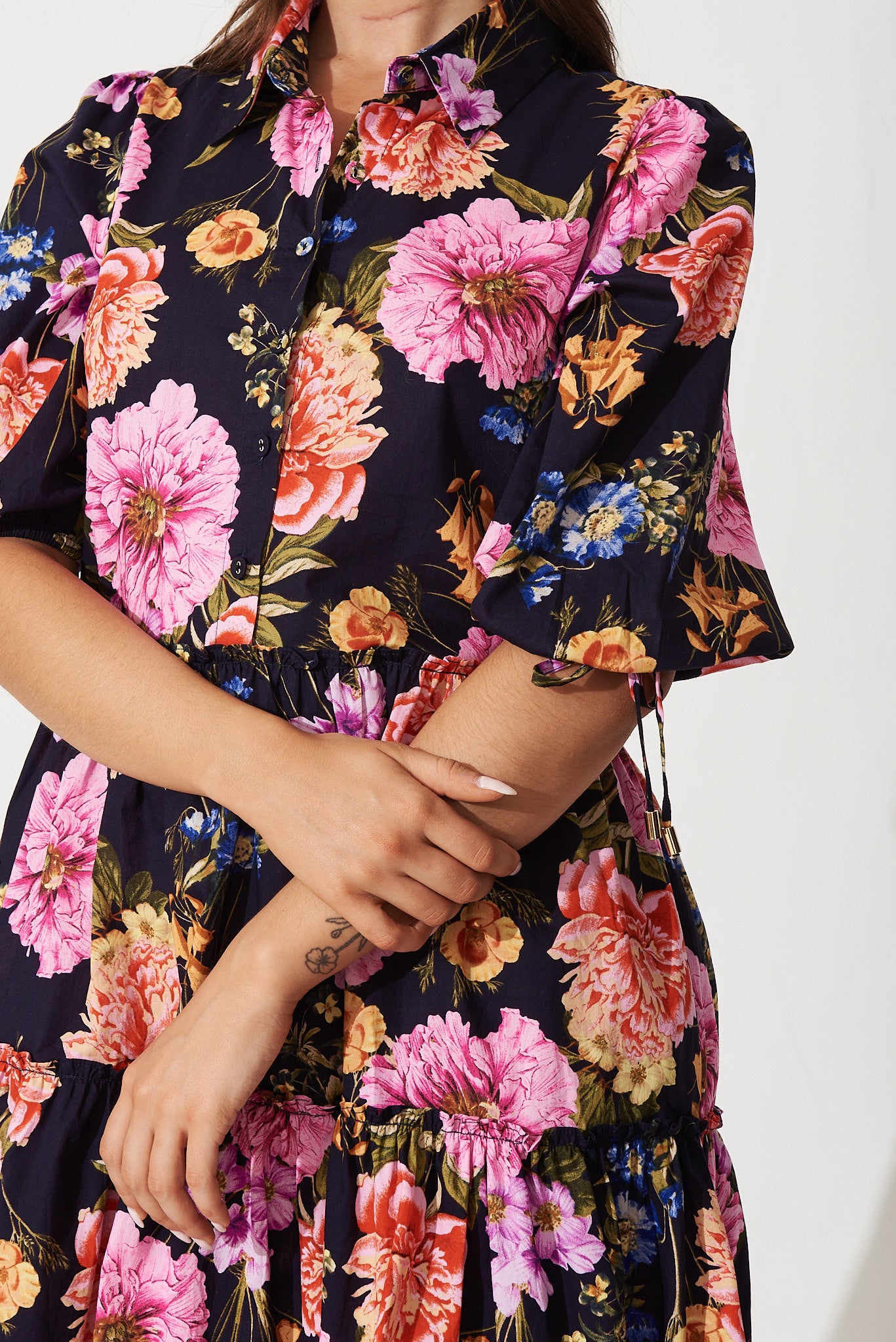 Daydream Shirt Dress In Navy With Pink Multi Floral Cotton