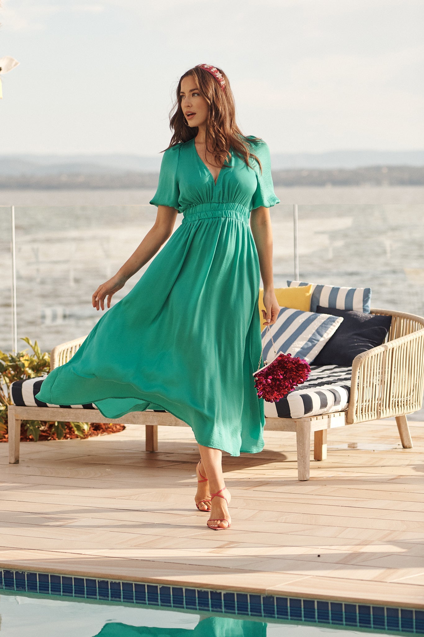 Magnetism Maxi Dress In Teal Satin