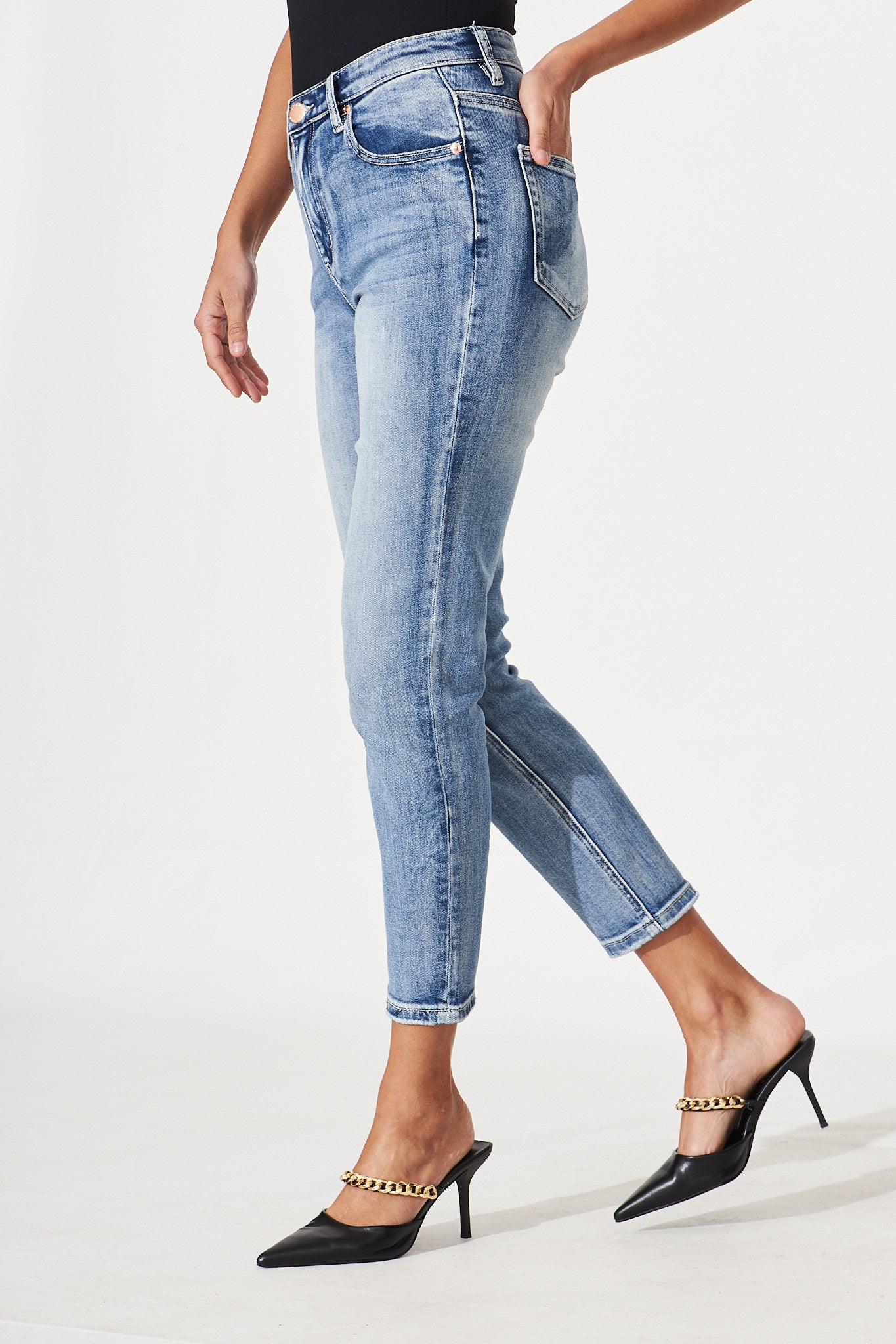 Ace High Rise Straight Leg Jean In Mid Blue Denim