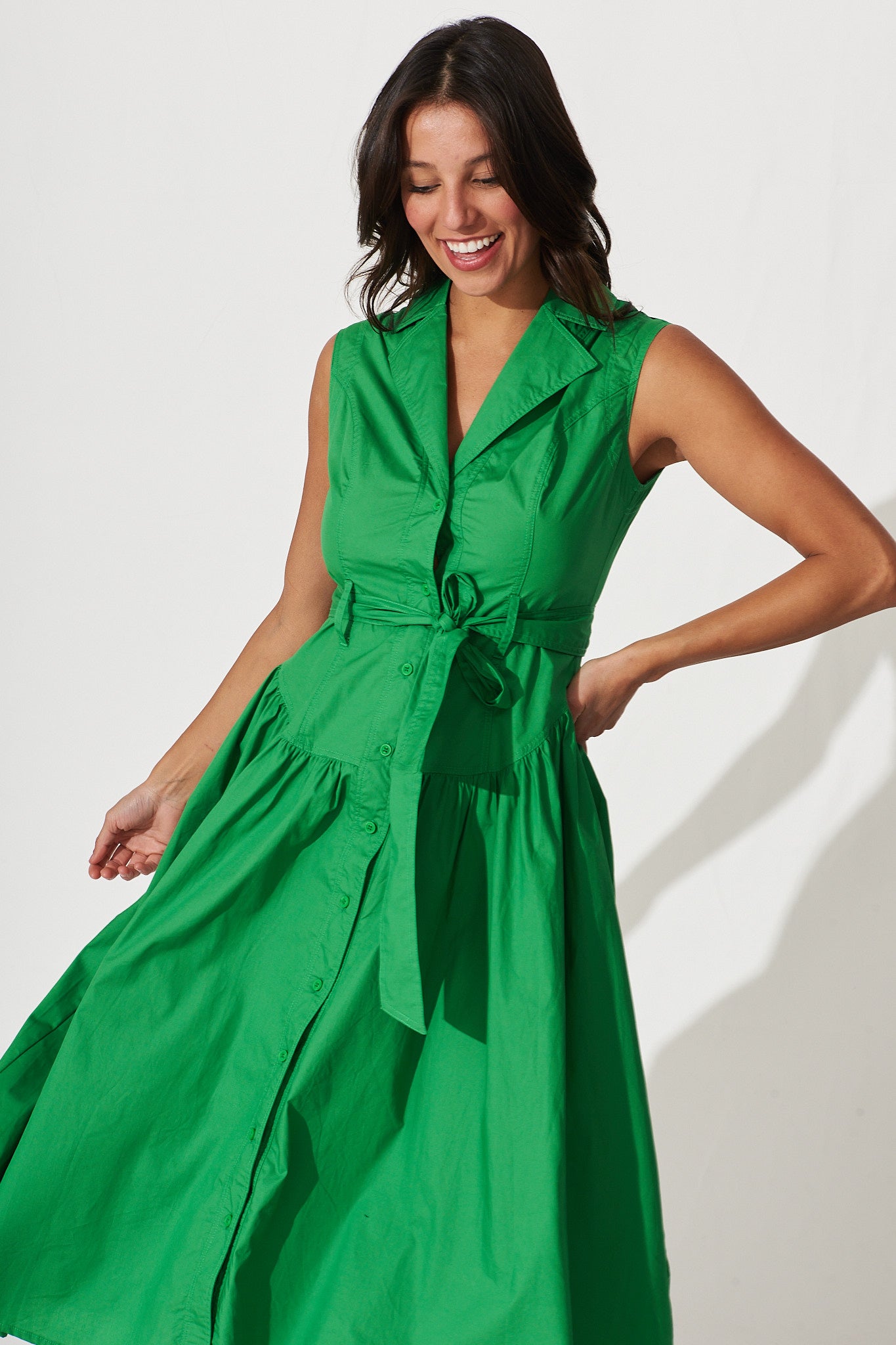 Kelly Midi Shirt Dress In Green Cotton