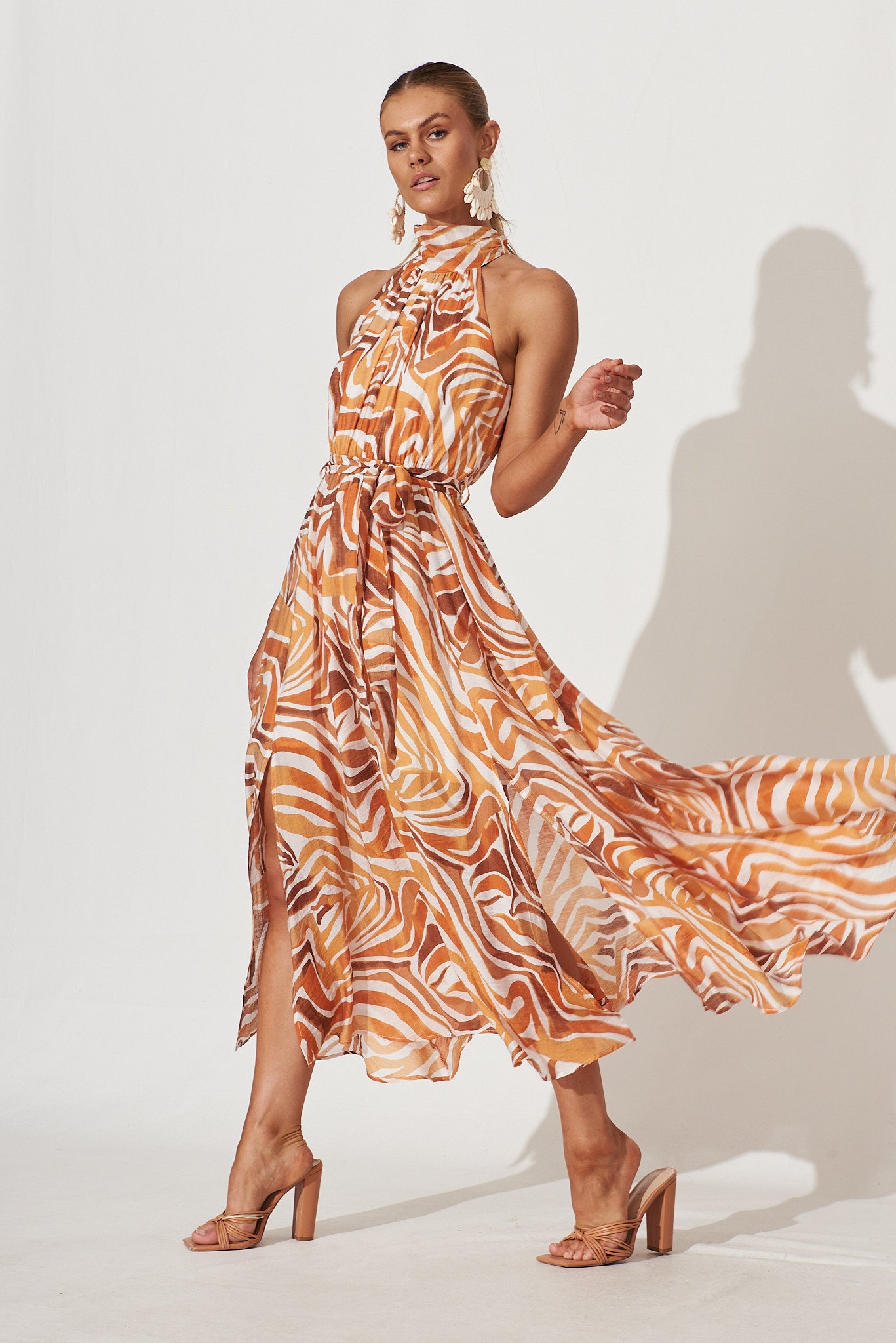 Kiss Me Halter Neck Maxi Dress In Rust Swirl Print