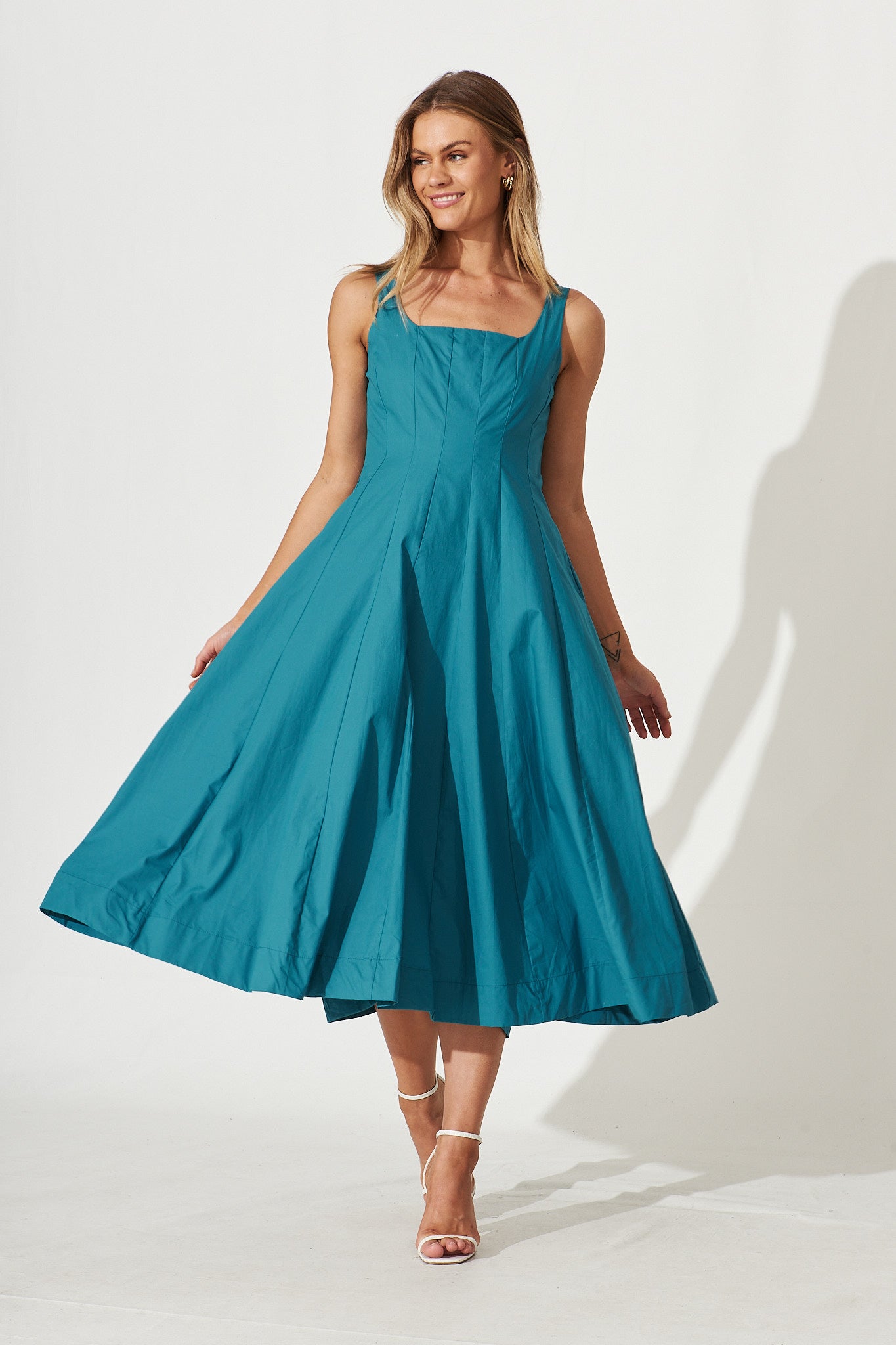 Angelita Midi Dress In Teal Cotton