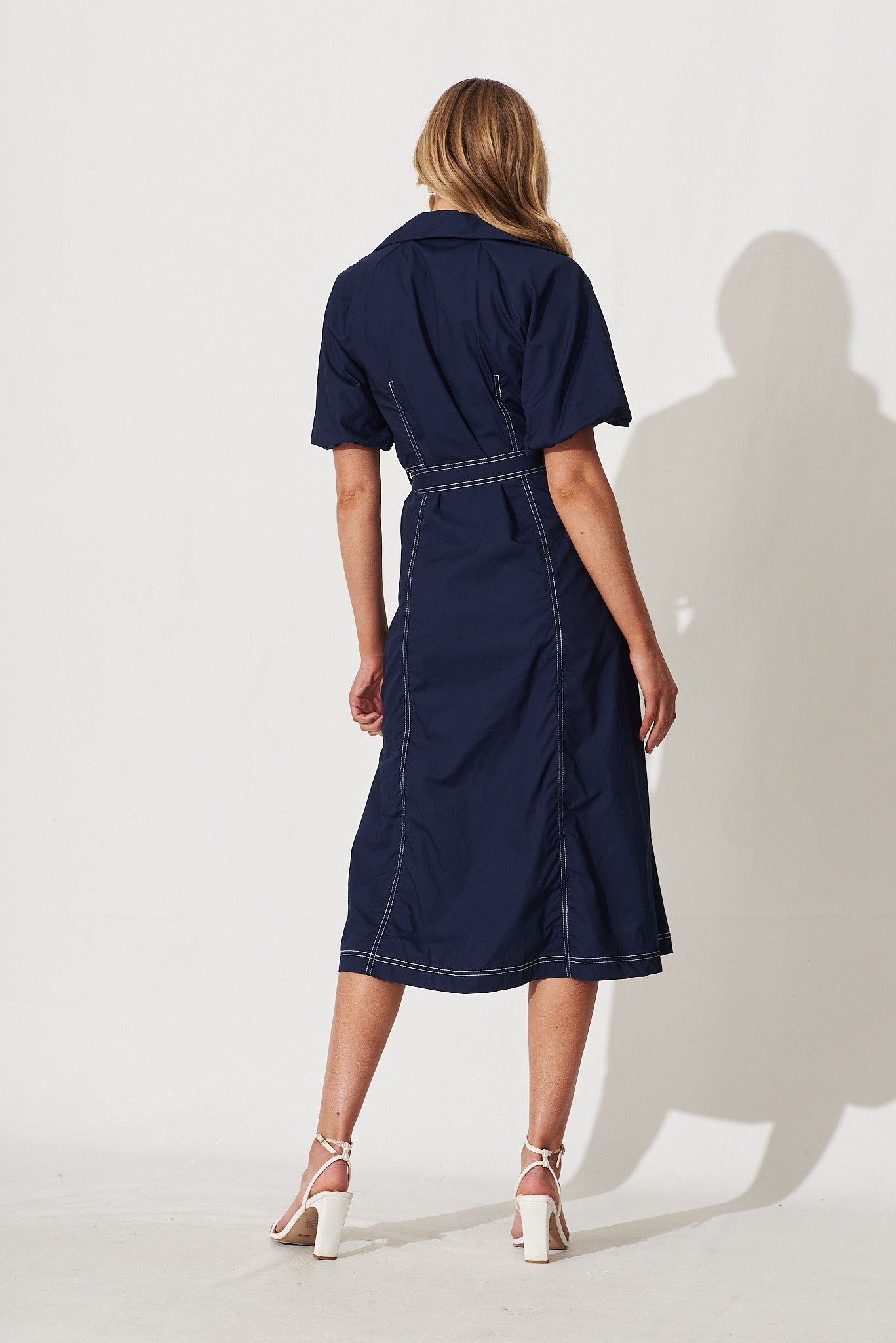 Americano Midi Shirt Dress In Navy Cotton