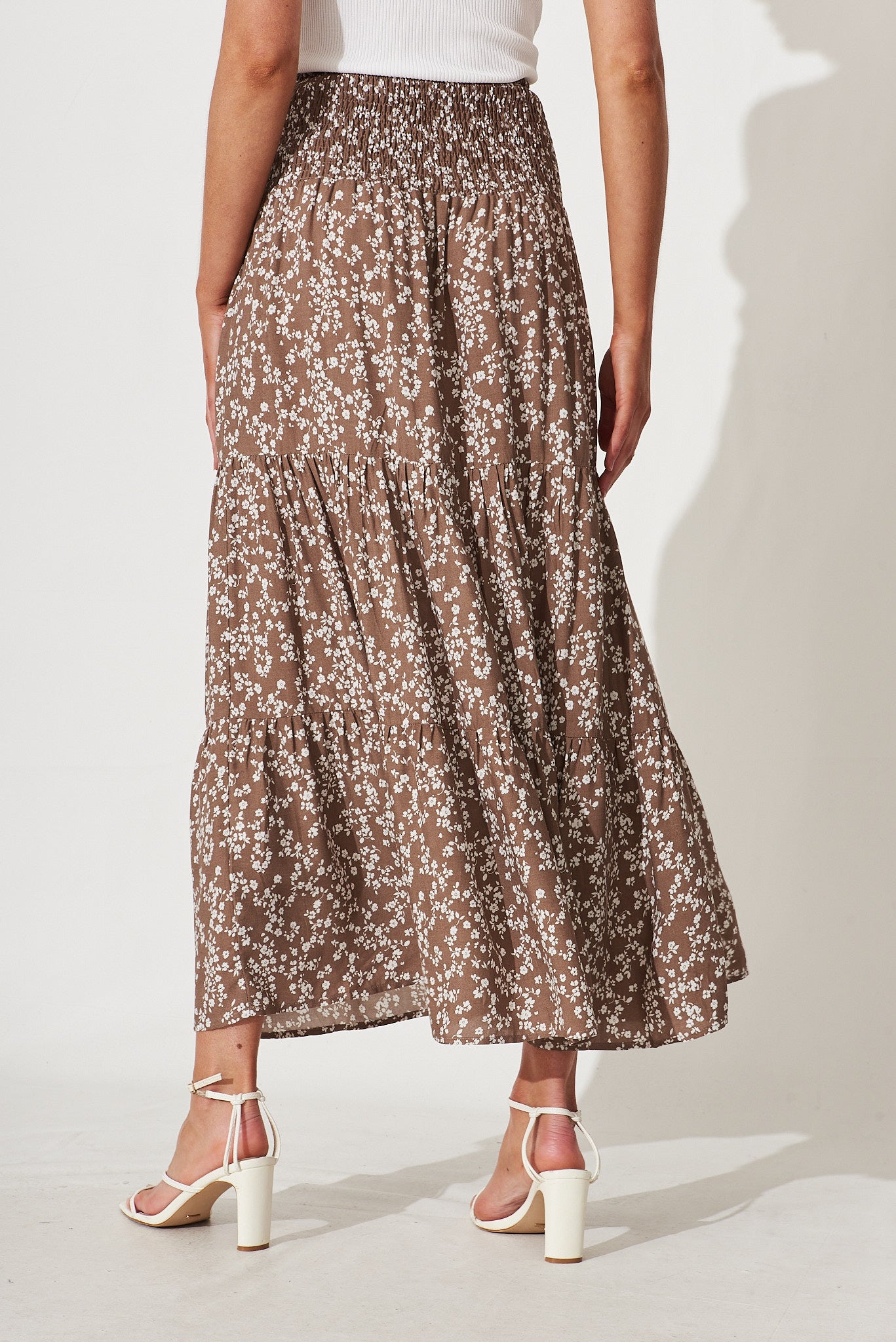 Macarena Maxi Skirt In Mocha With White Floral