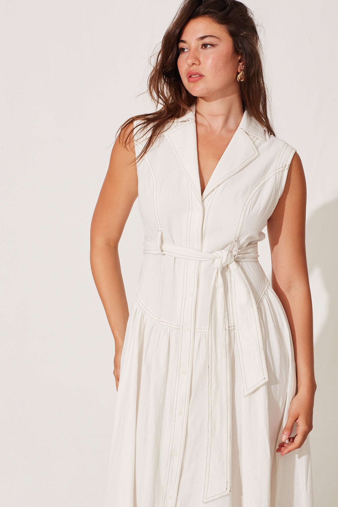 Kelly Midi Shirt Dress In Ivory Cotton