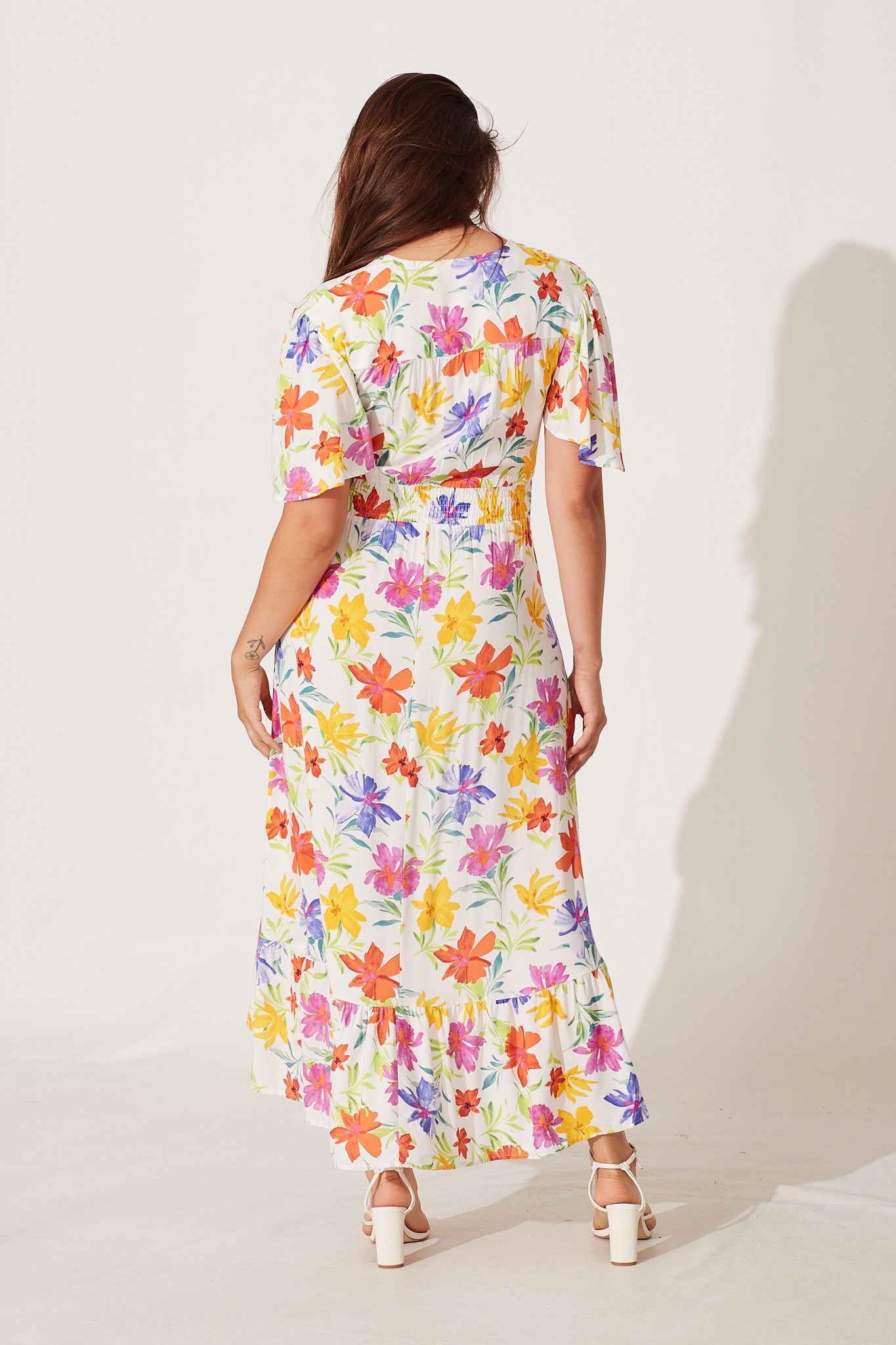 Janiero Maxi Dress In White With Bright Floral Print