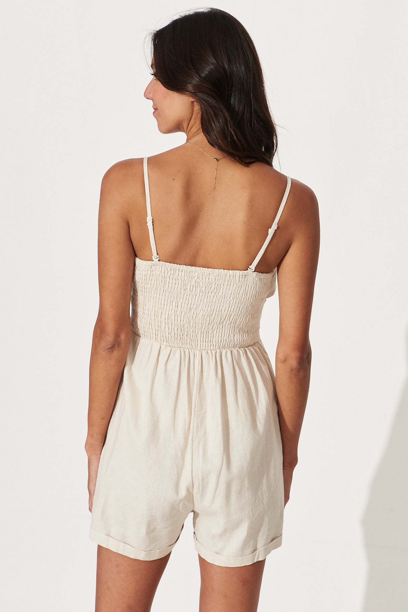 Dream On Playsuit In Oatmeal Linen Cotton Blend