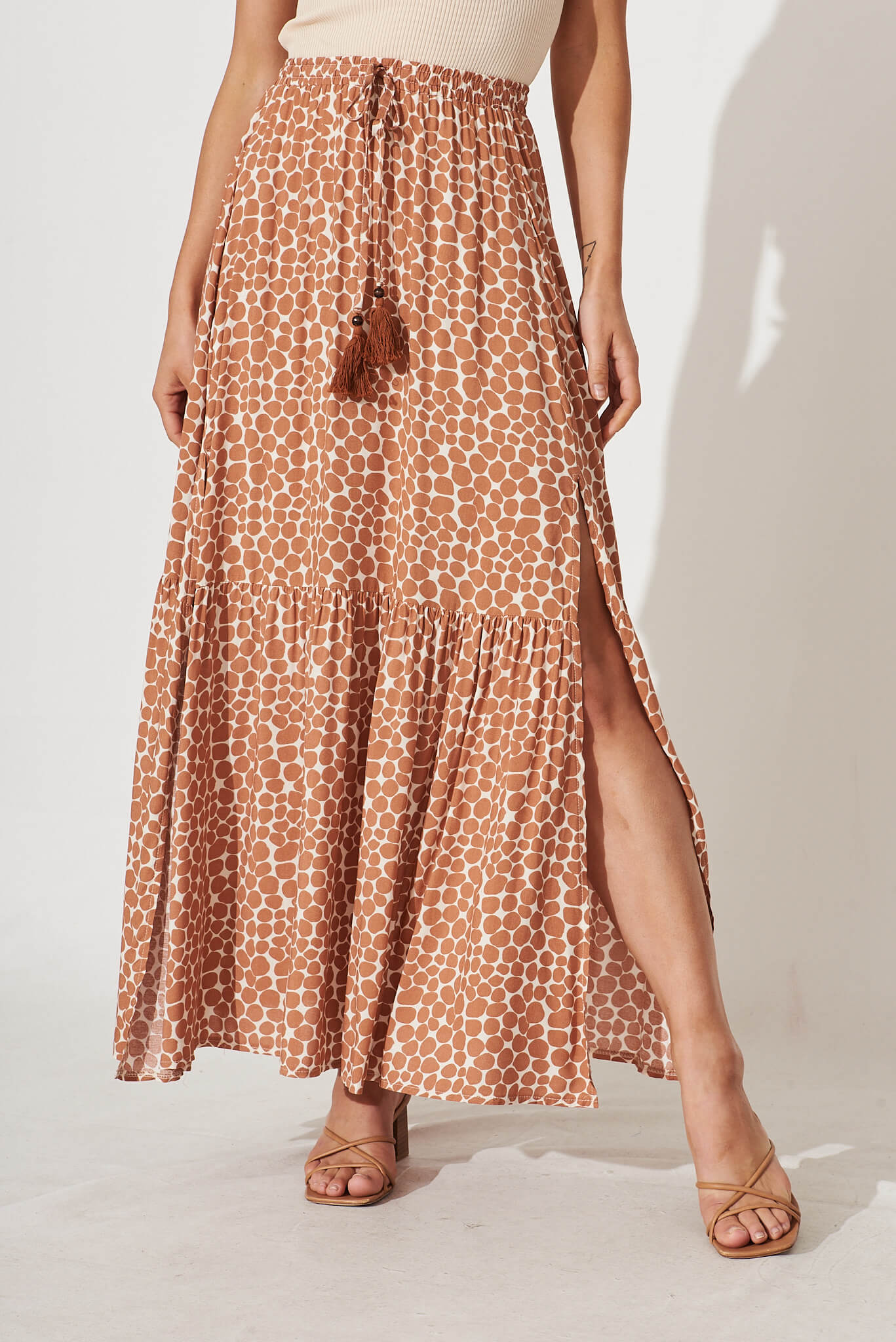 Bilboa Maxi Skirt In Cream With Tan Polka Dot