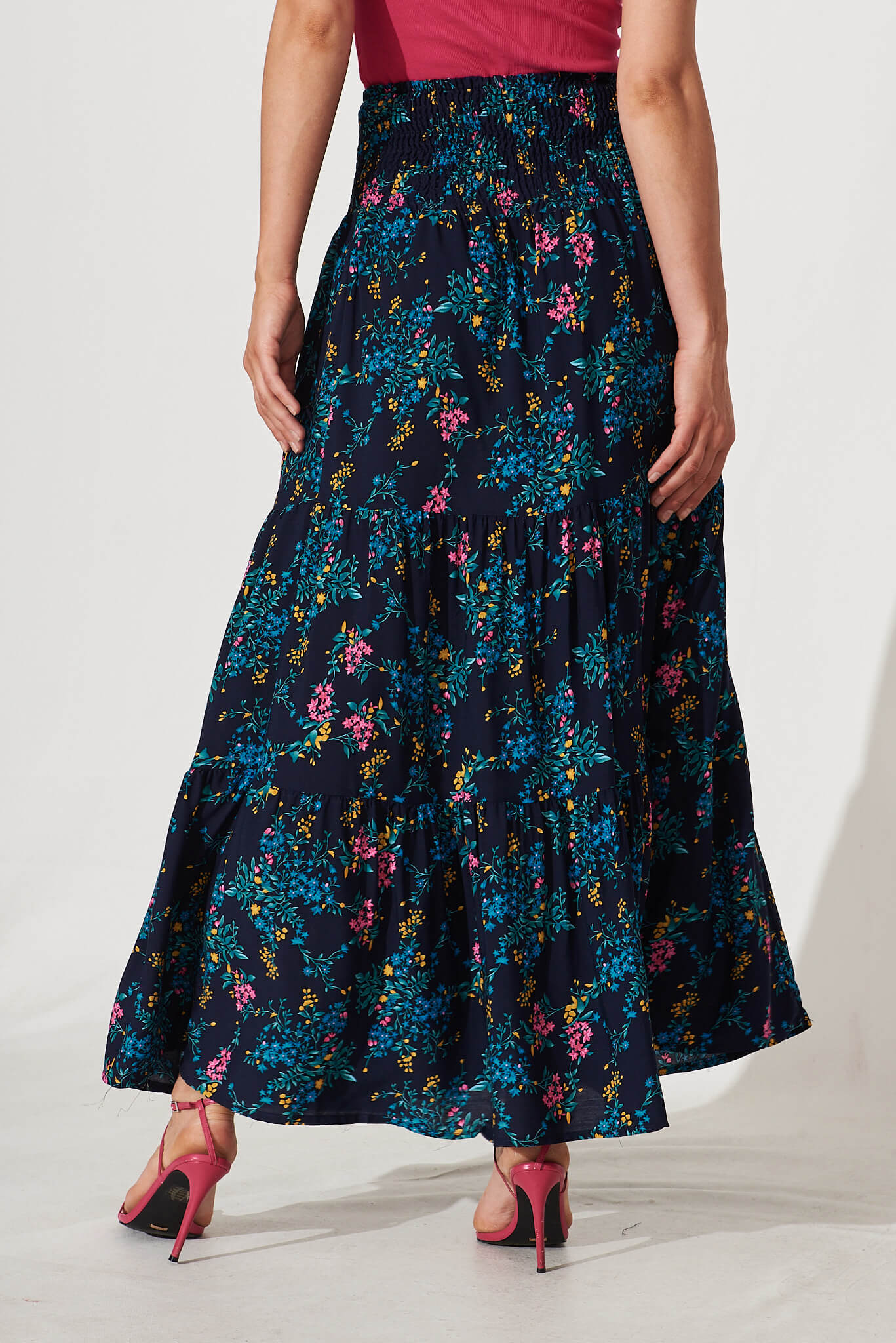 Macarena Maxi Skirt In Navy With Blue Floral