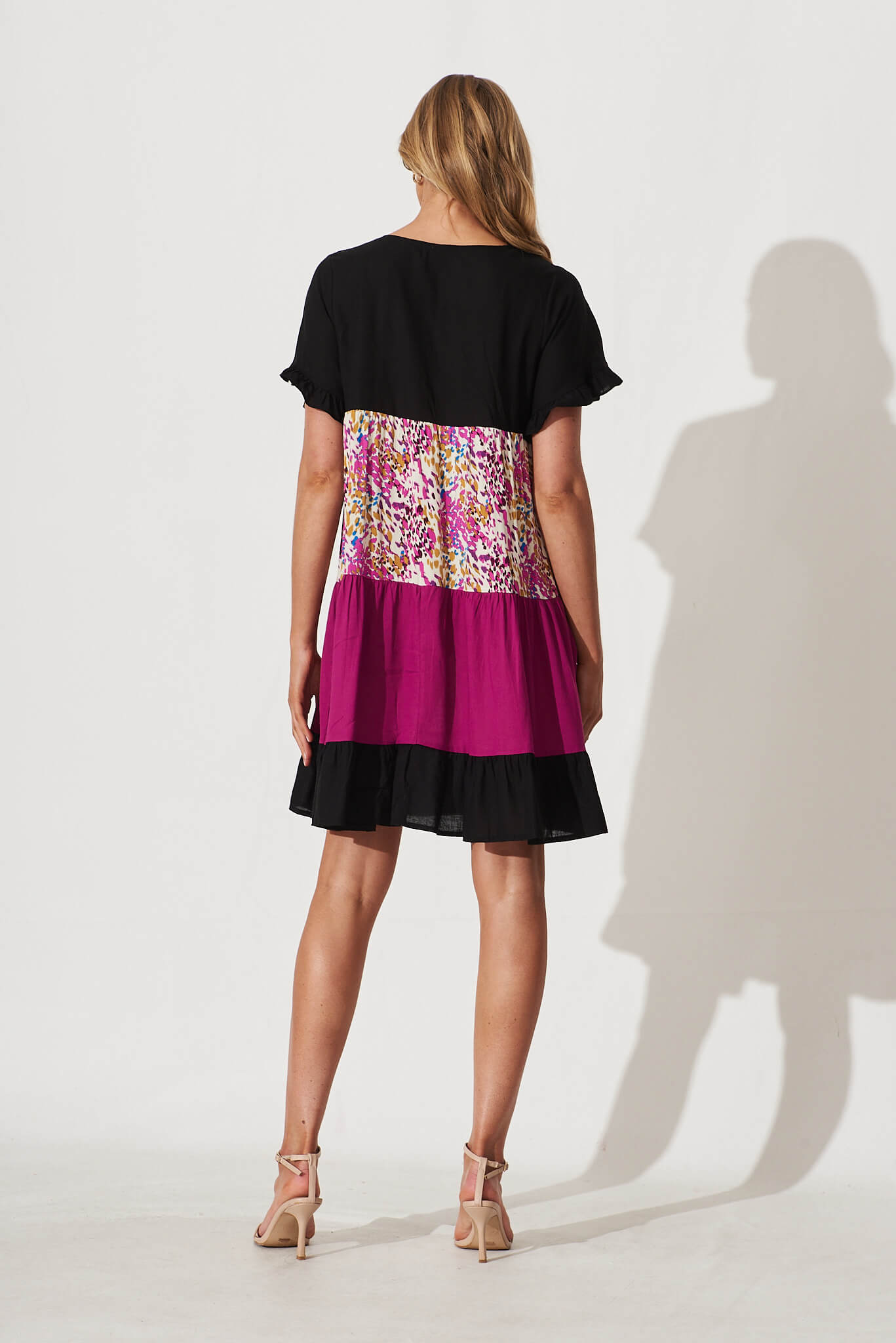 Krystin Dress In Black With Magenta Print